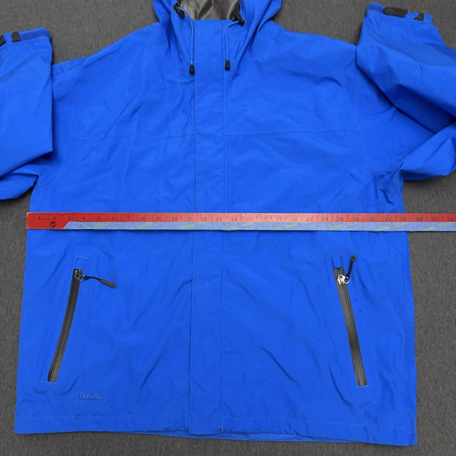 Cabelas Goretex Jacket Men Large Blue Dry Plus Rain Coat Full Zip Hooded READ