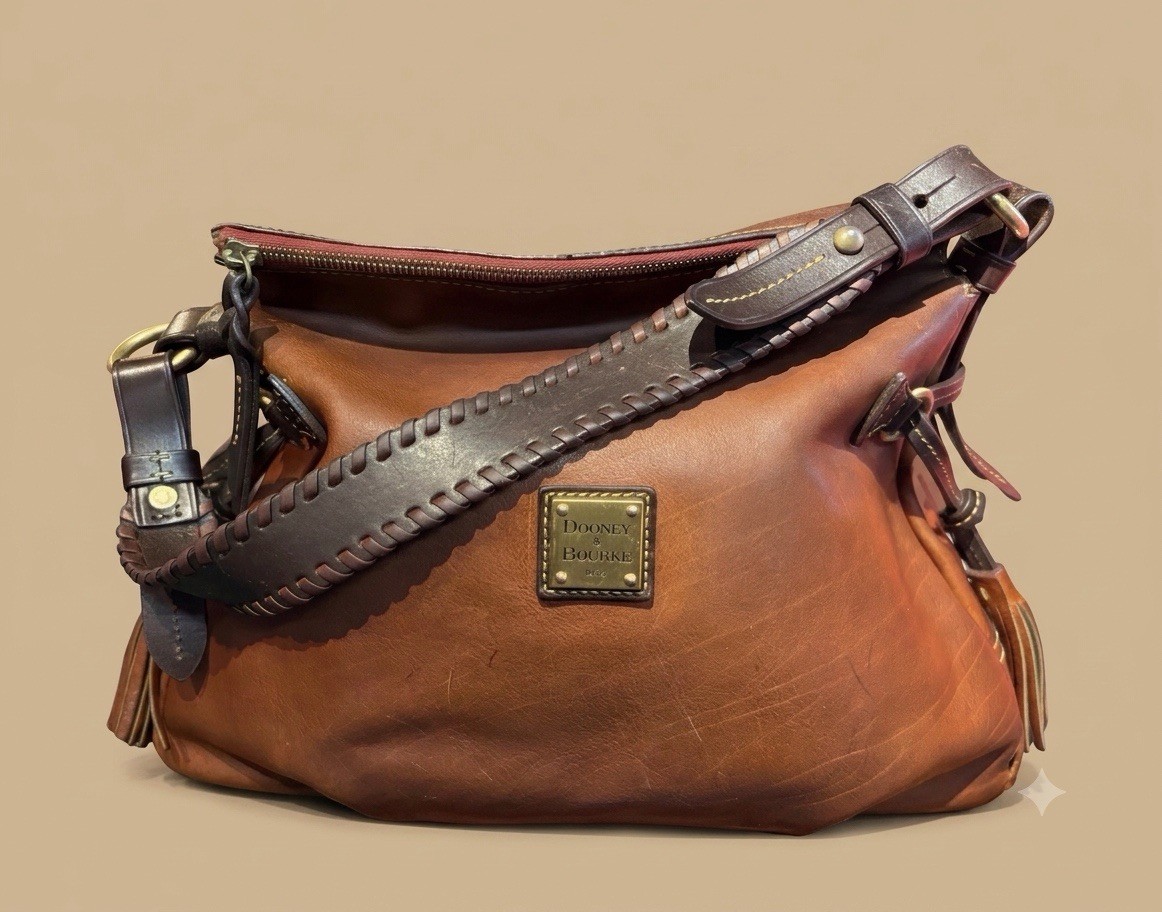 Dooney & Bourke Women’s Brown Hobo Shoulder Bag Zip Tassel Gold Hardware