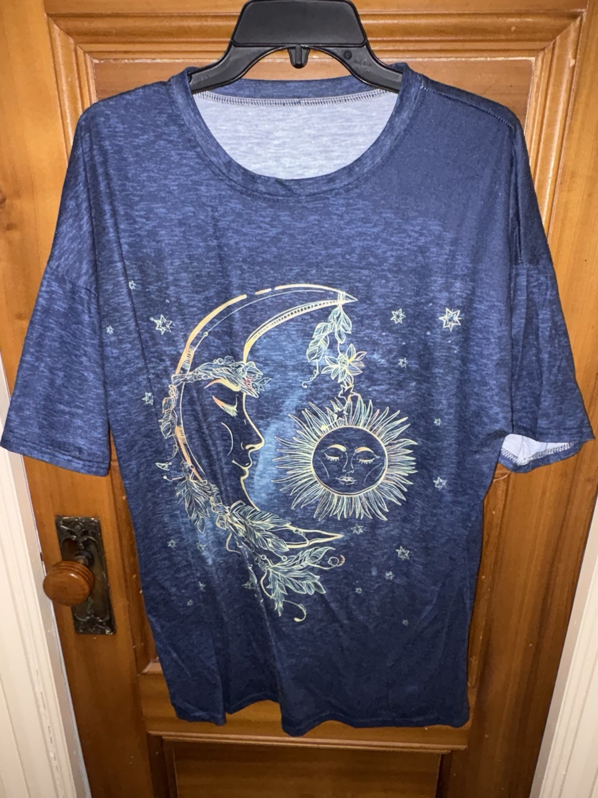 Celestial 2X T-Shirt Sun Moon Stars Unisex XXL Tee Blue Graphic Tee Spiritual