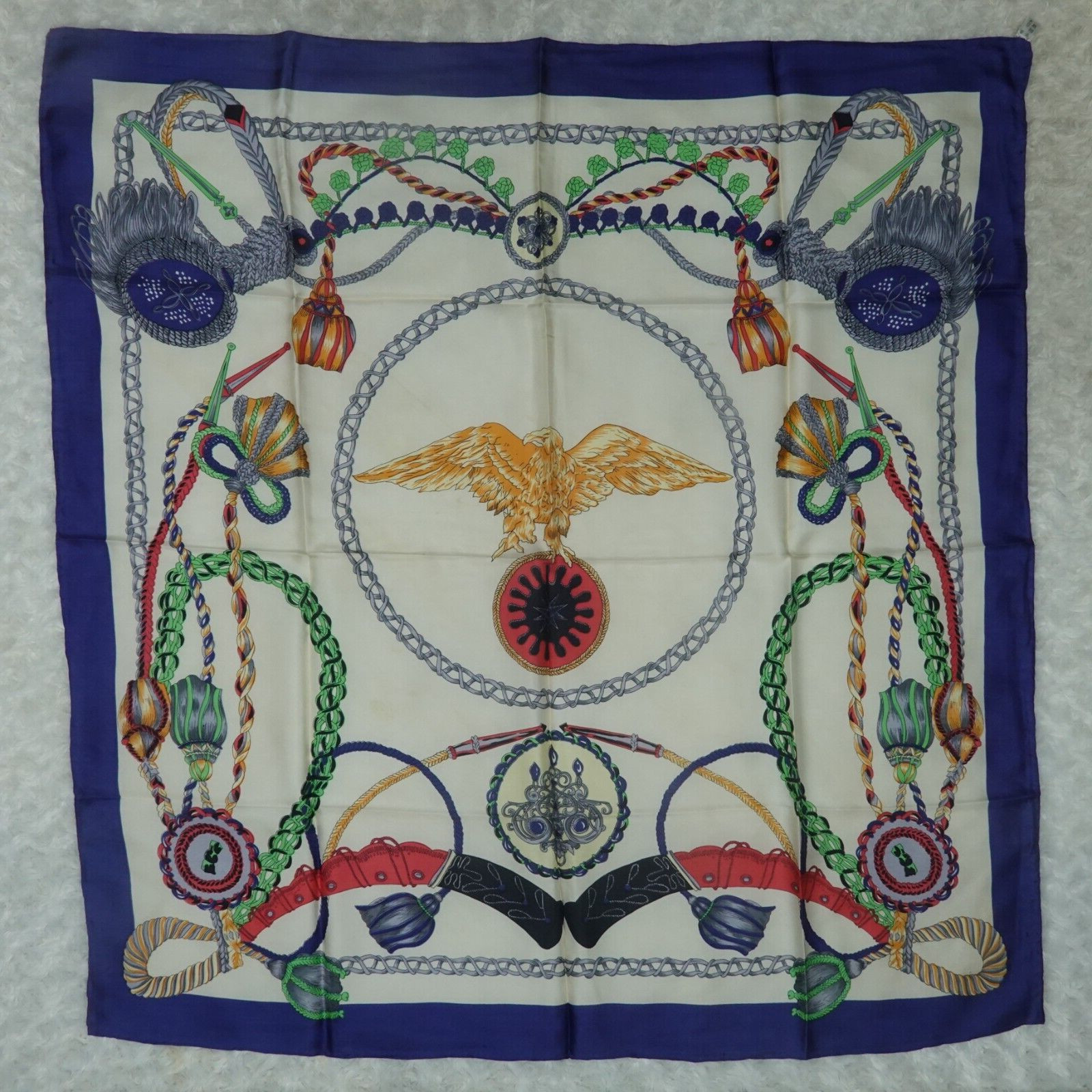 Unbranded Silk White Blue Scarf Scarves 33.5″ X 34.5″ O806