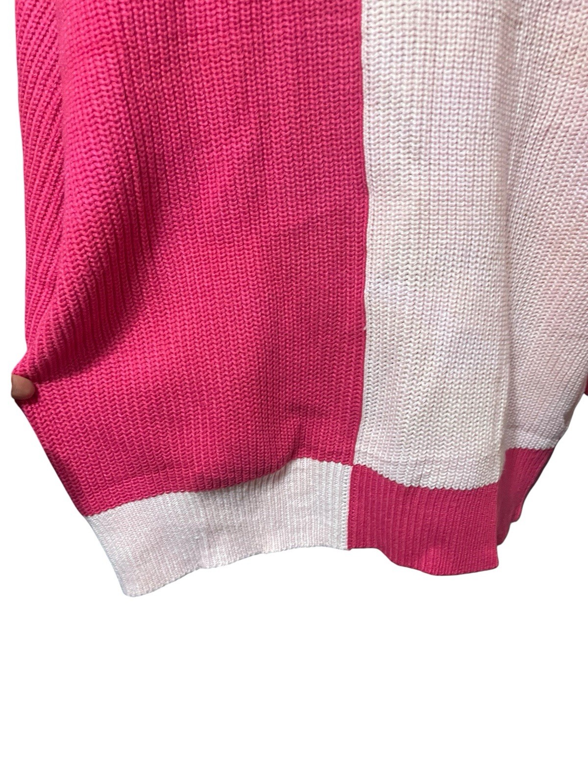 Two Tone Bright Pink Color Block Cardigan Preppy Glam Girlie Librarian Sz L