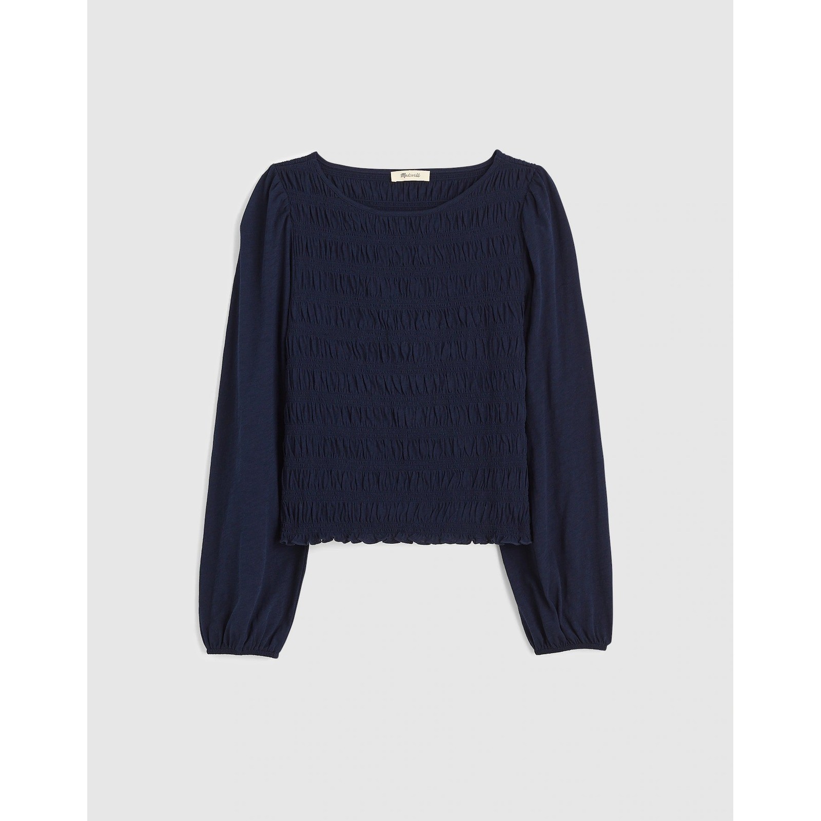 NWT Madewell Smocked Boatneck Top Midnight Navy Long Sleeve Extra Small