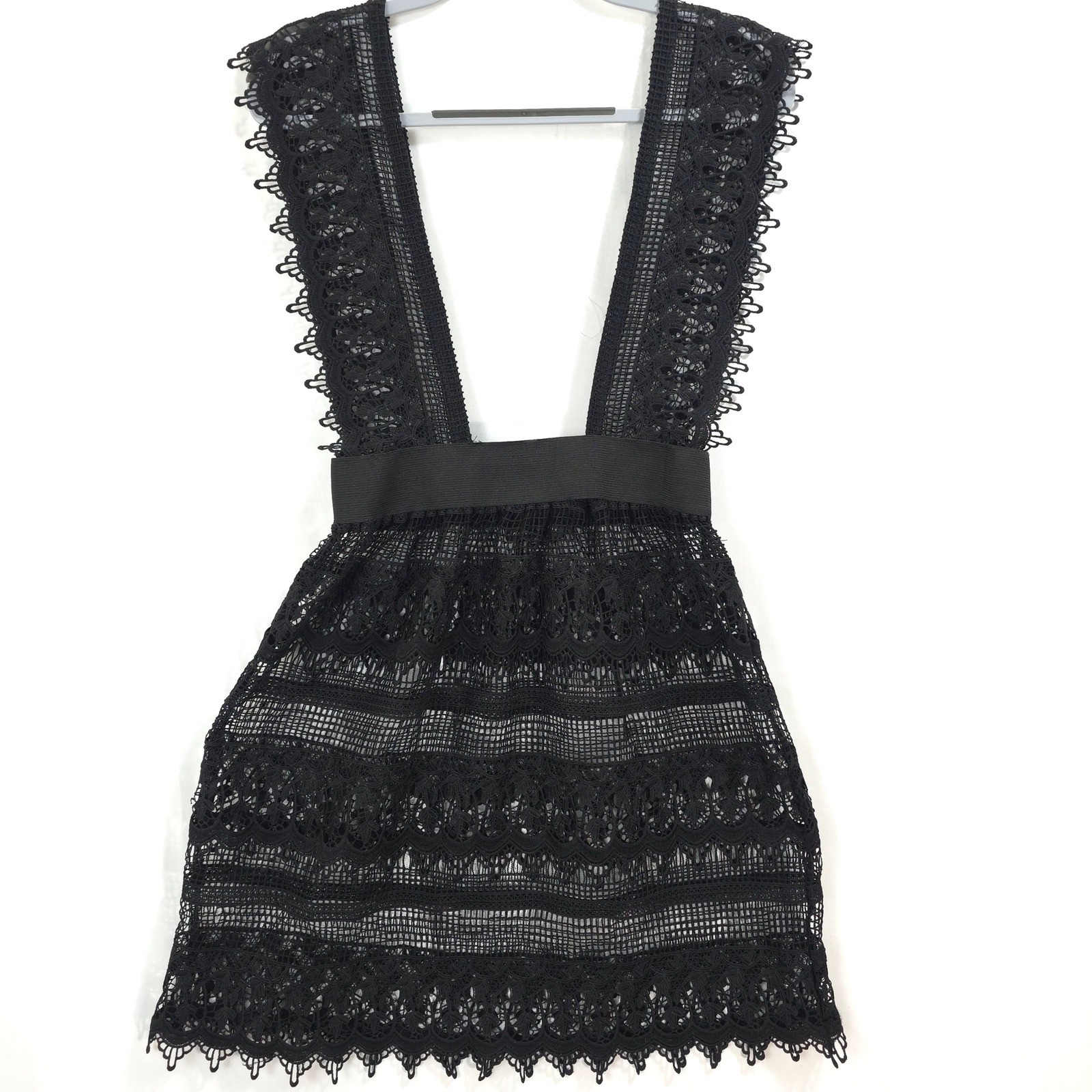 English Factory Black Lace Crochet Mini Pinafore Dress Women S Boho Romantic