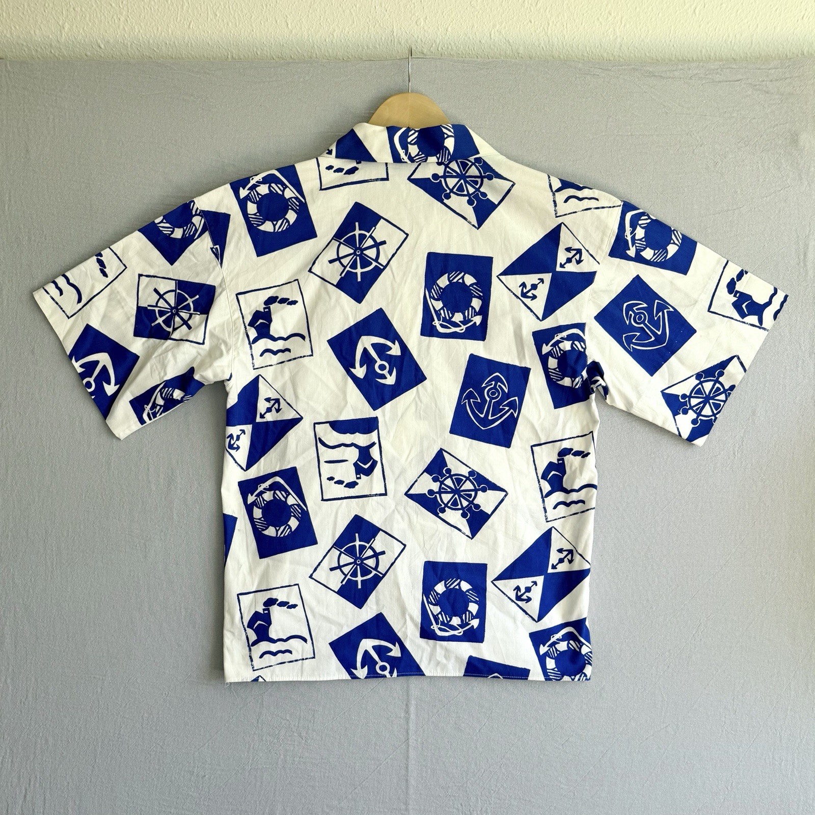 Vintage Abercrombie Fitch Shirt Button Short Sleeve Nautical White Blue Collared