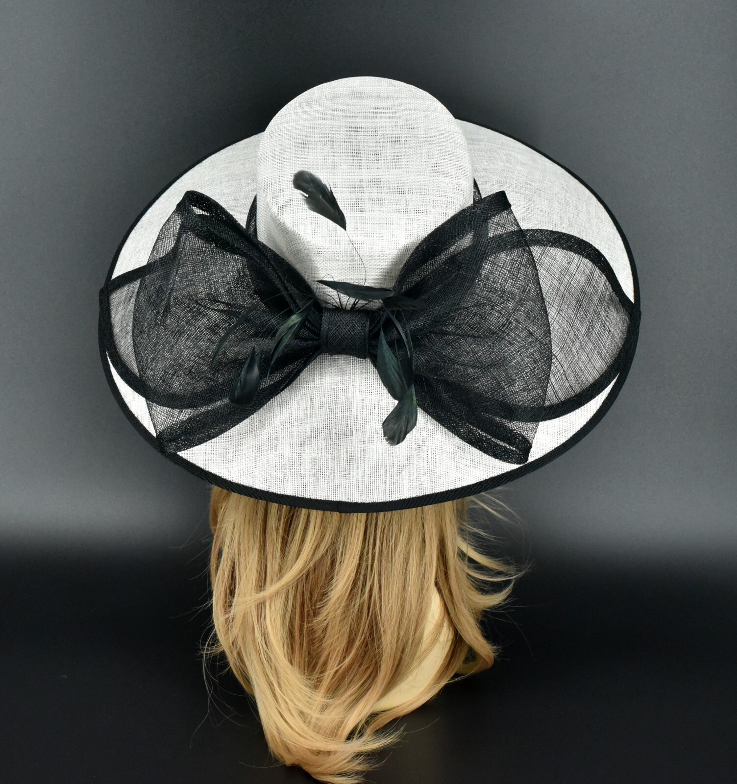 M95( White/Black)Kentucky Derby Church Wedding Royal Ascot Wide Brim Sinamay hat
