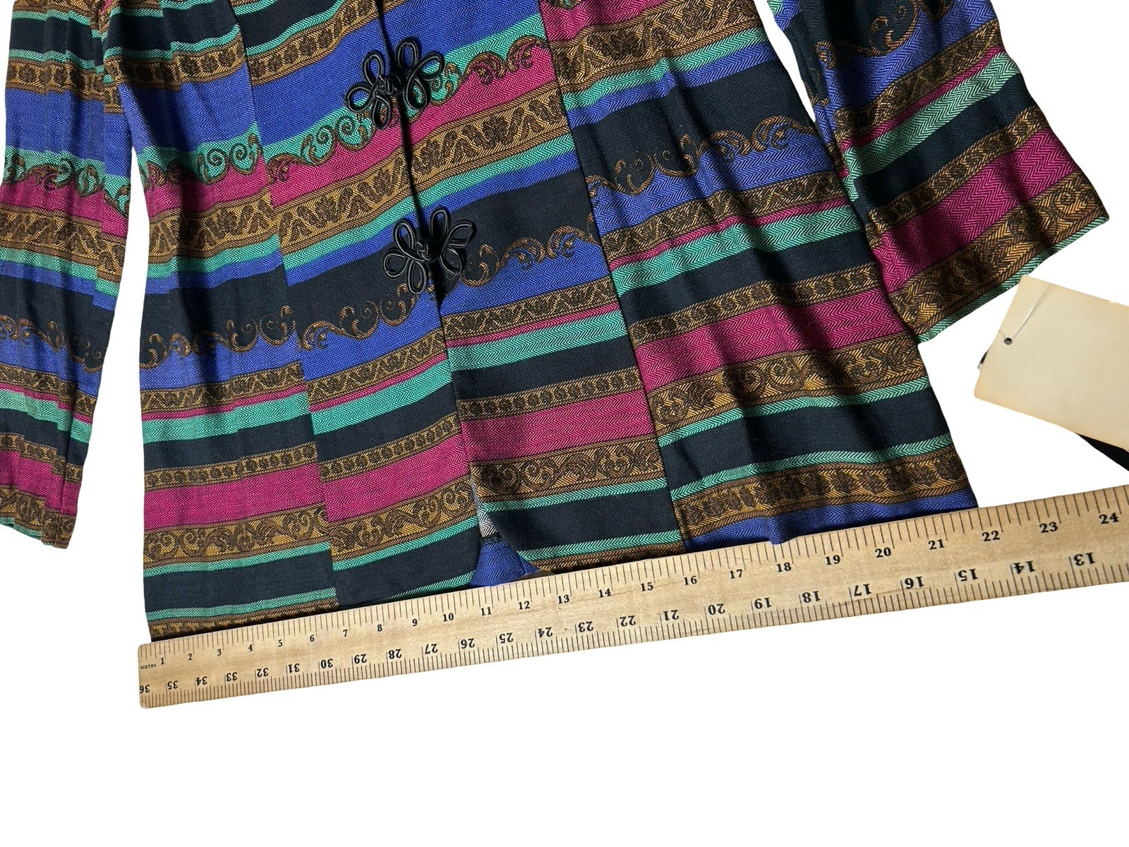 NWT Jessica Howard Frog Closure Jacket Sz 12 Boho Multi Print Long Sleeve Fitted