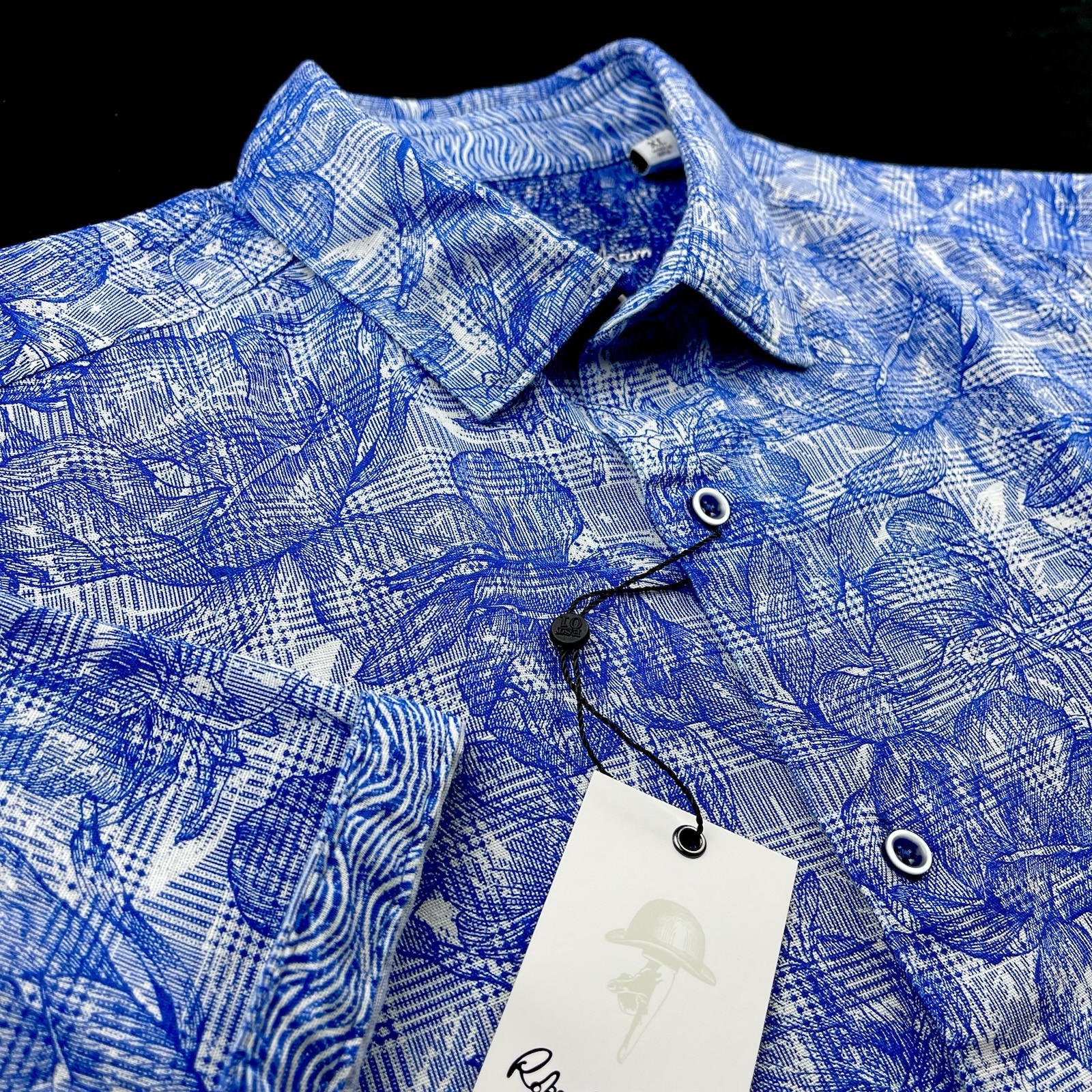 Robert Graham Linen Cotton Floral Print Short Sleeve Sport Shirt 2XL Blue $198
