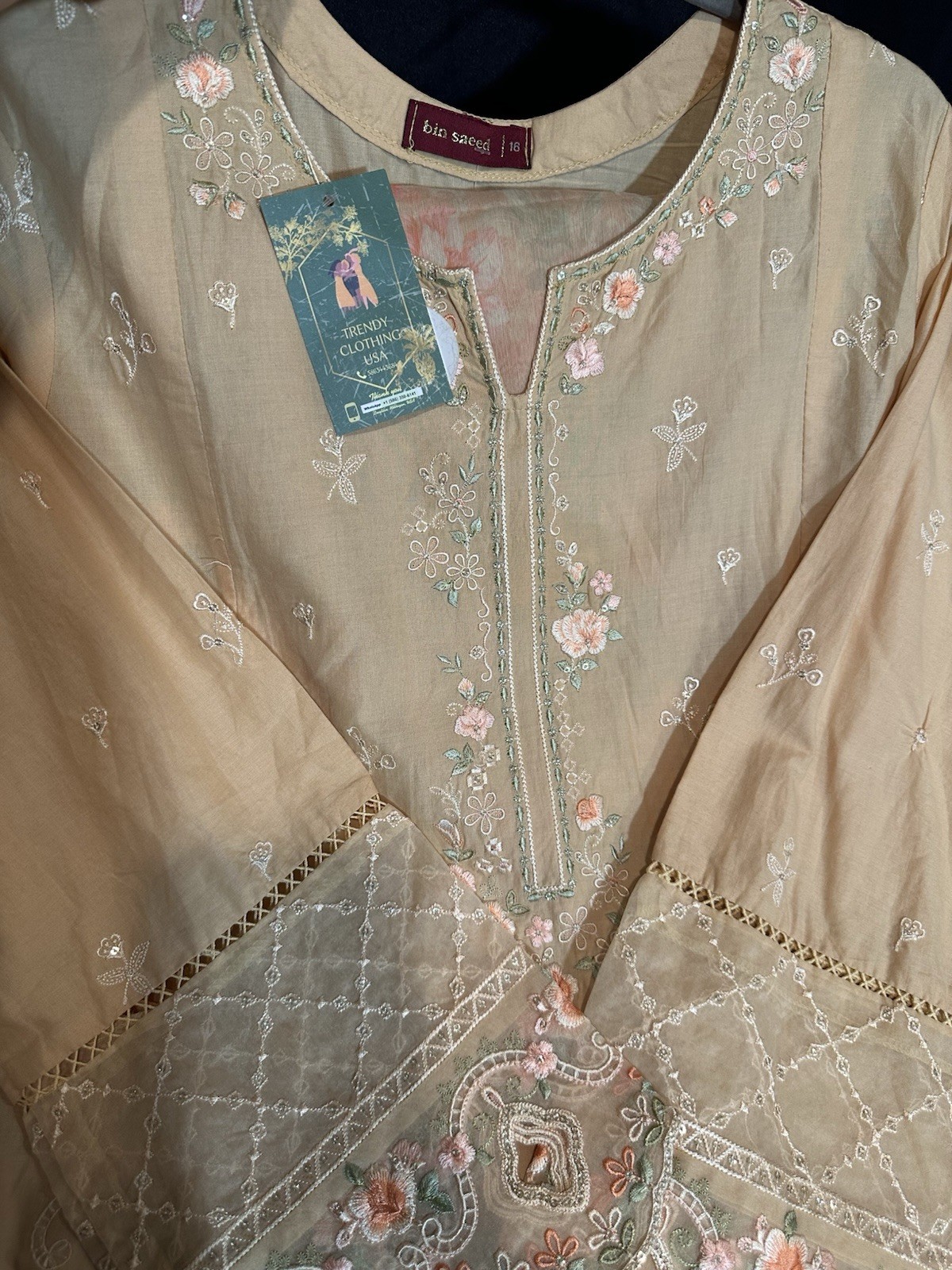 Premium Bin Saeed Brand Lawn Emb Suit 3 PC – Chiffon Dupatta – Large Size – $34