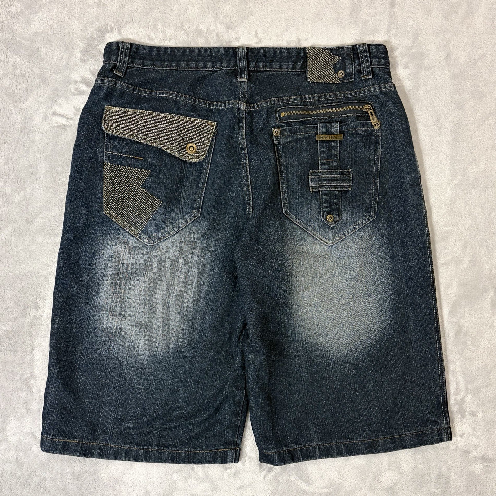 Vintage Y2K M07 SVIIN Baggy Jean Shorts Men’s Size 36 Embroidered Hip Hop