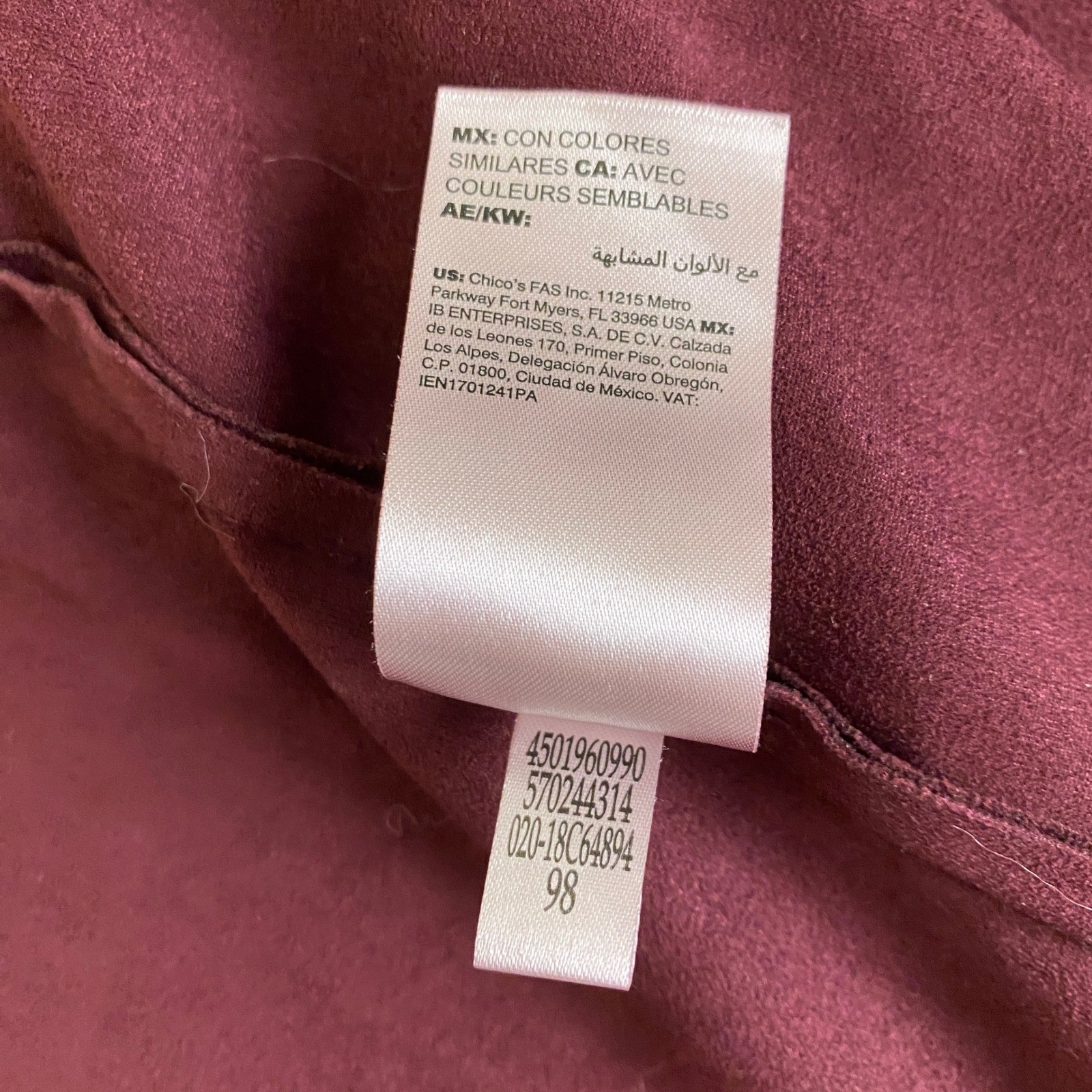 Chicos Cardigan Jacket Size 3 (US XL 16 18) Burgundy Faux Suede Open Front