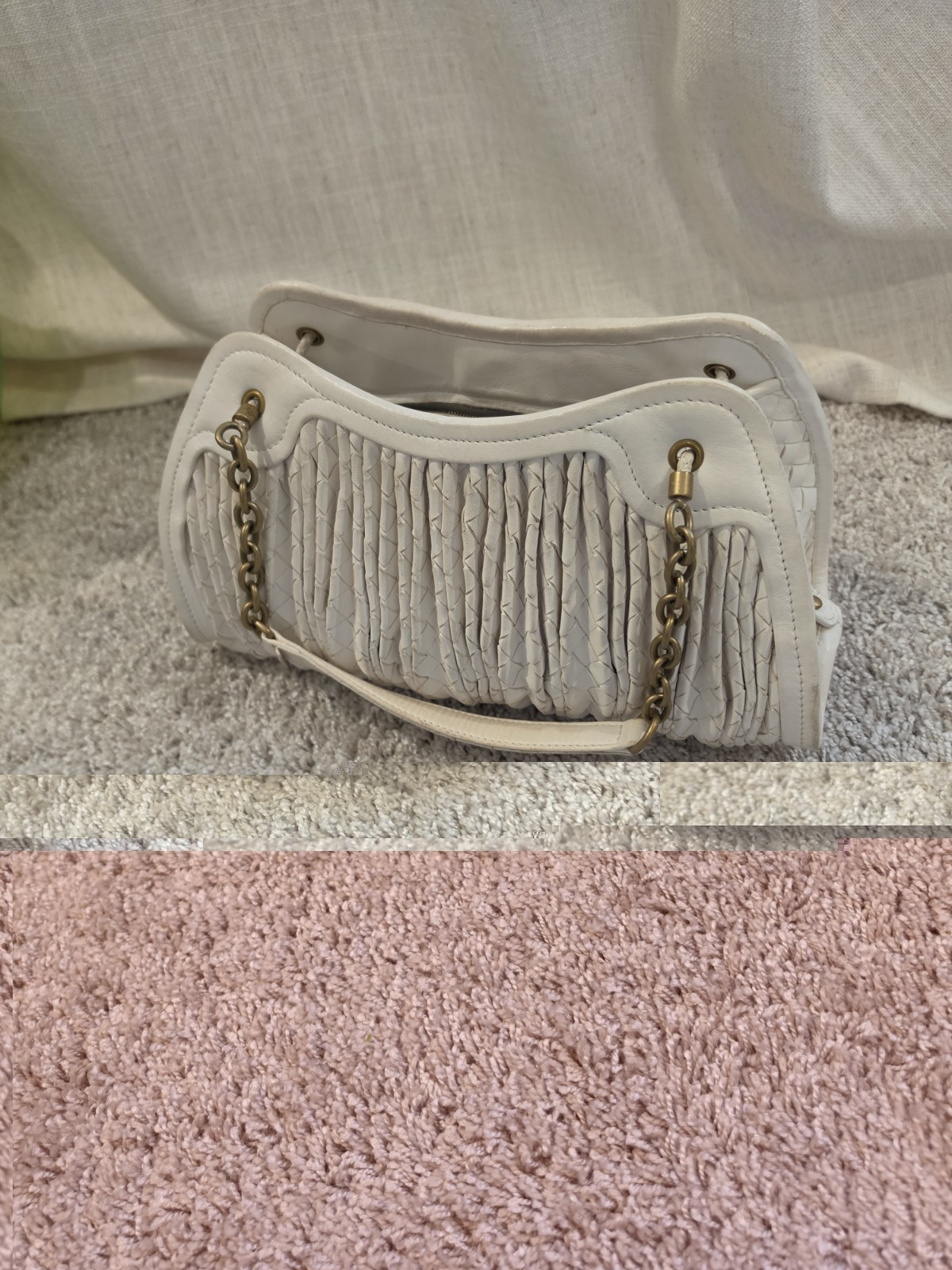 Bottega Veneta Woven Chain Shoulder Bag Ivory Leather Zip Designer Classic
