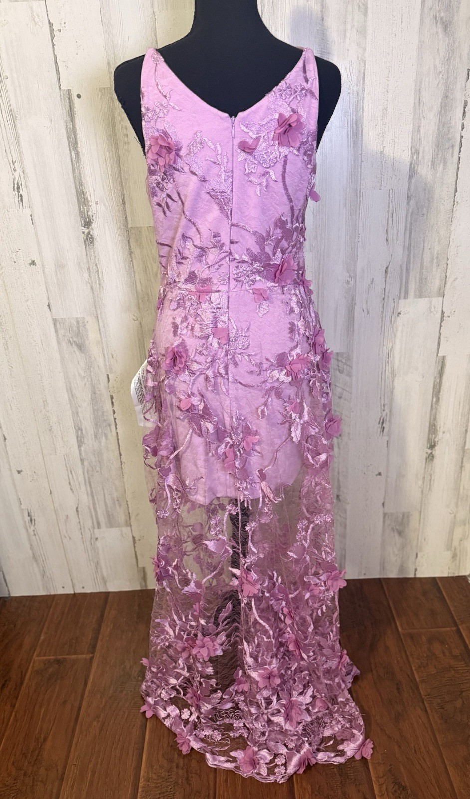 Dress The Population Lavender 3D Floral Lace V-Neck Strappy Long Gown M