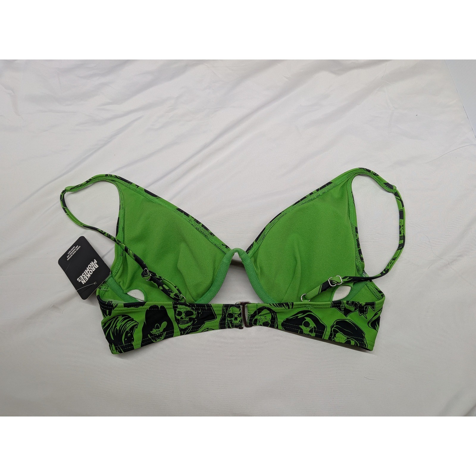 Broken Promises Green Reaper Skull Underwire Bikini Top NWT Womens Large