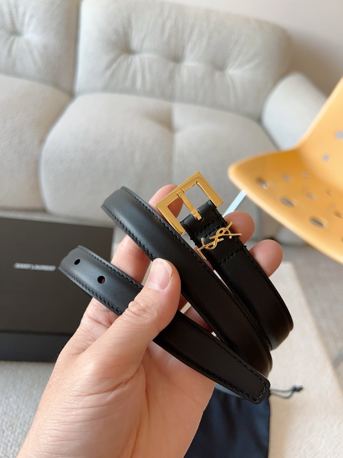 Ysl belt women authentic width 2.0cm/0.79inch Leather Black