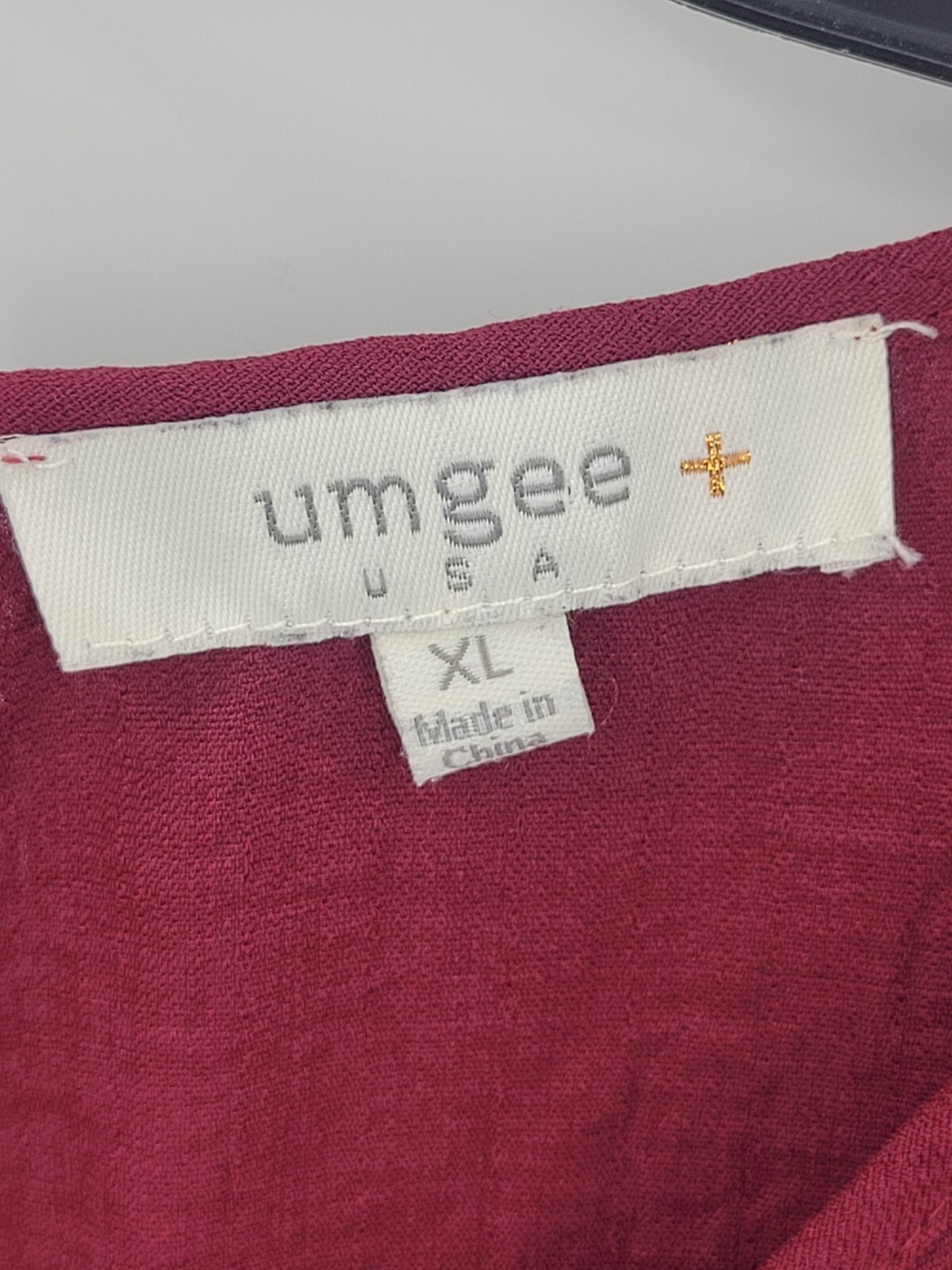 Umgee Top Womens XL Maroon Pleated Ruched Ballon Sleeve Boho Artsy Peasant