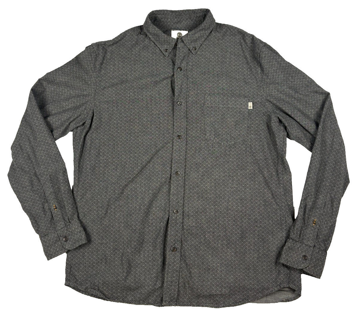 Timberland Men Shirt Long Sleeve Gray Charcoal Micro Pattern Cotton Pocket XL