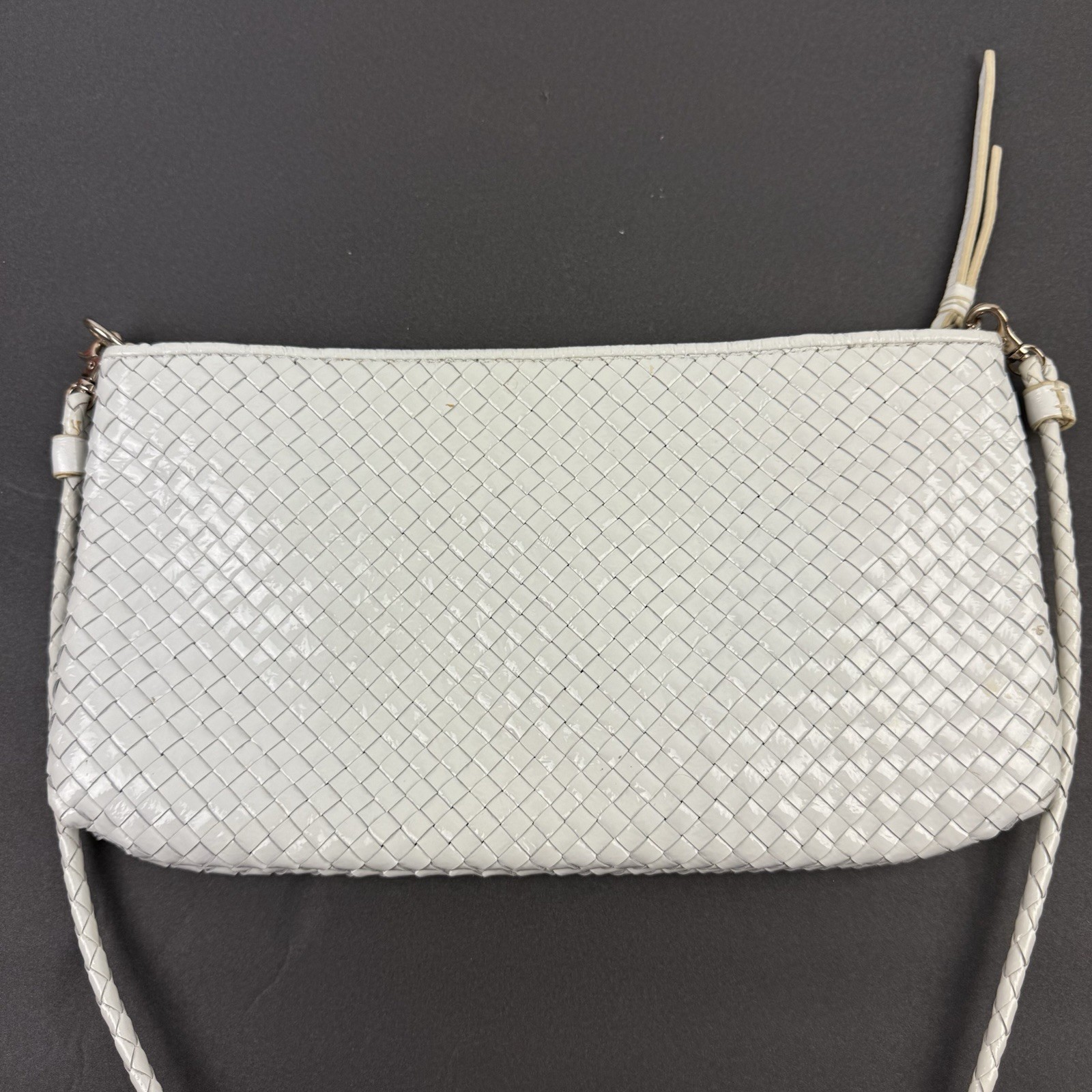 Elliott Lucca Handbag White Leather Intrecciato Weave Crossbody Artisan Boho