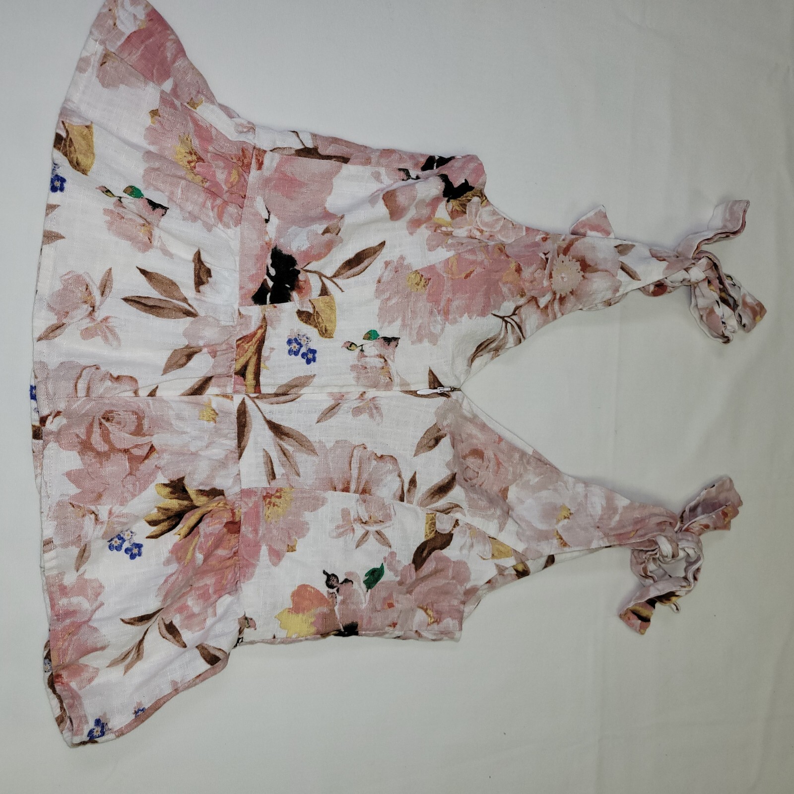 Express womans top floral sleevless tie staps ruffle zipper