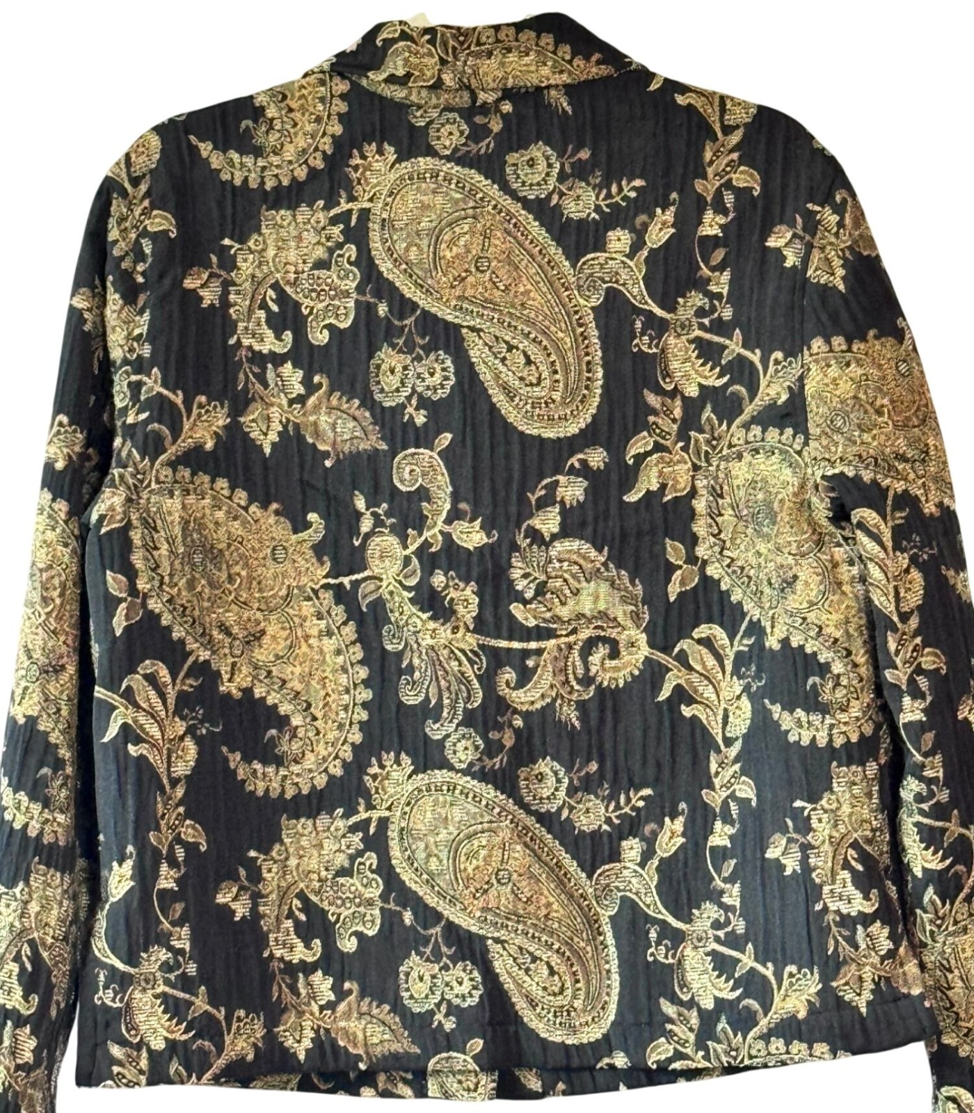 French Laundry Paisley Jacquard Brocade Jacket Black Gold Textured – M