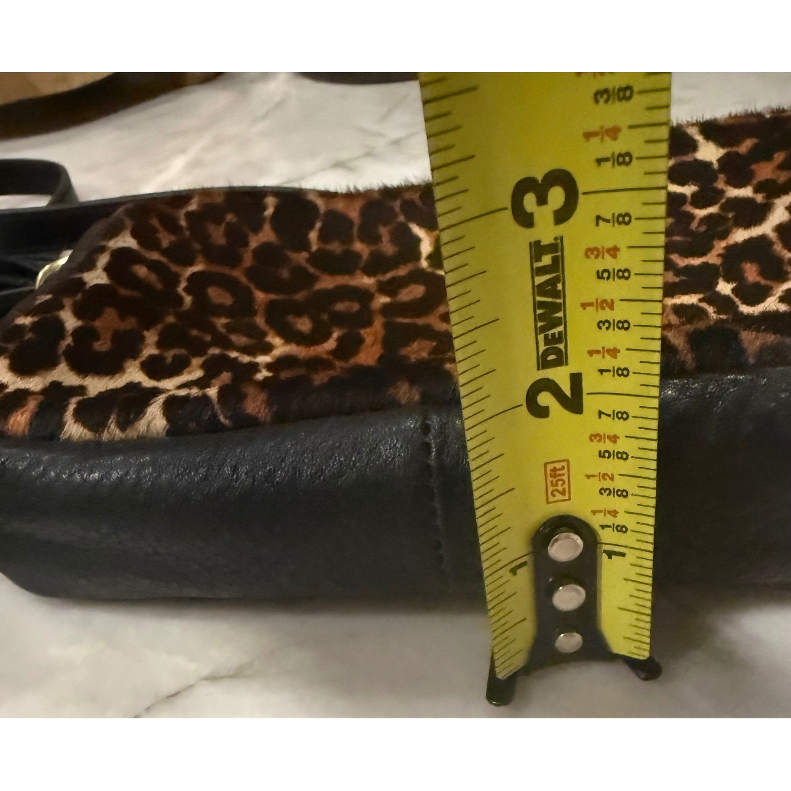 HOBO Black Leather Calf Hair Leopard Print Tassel Crossbody Bag Camera Bag