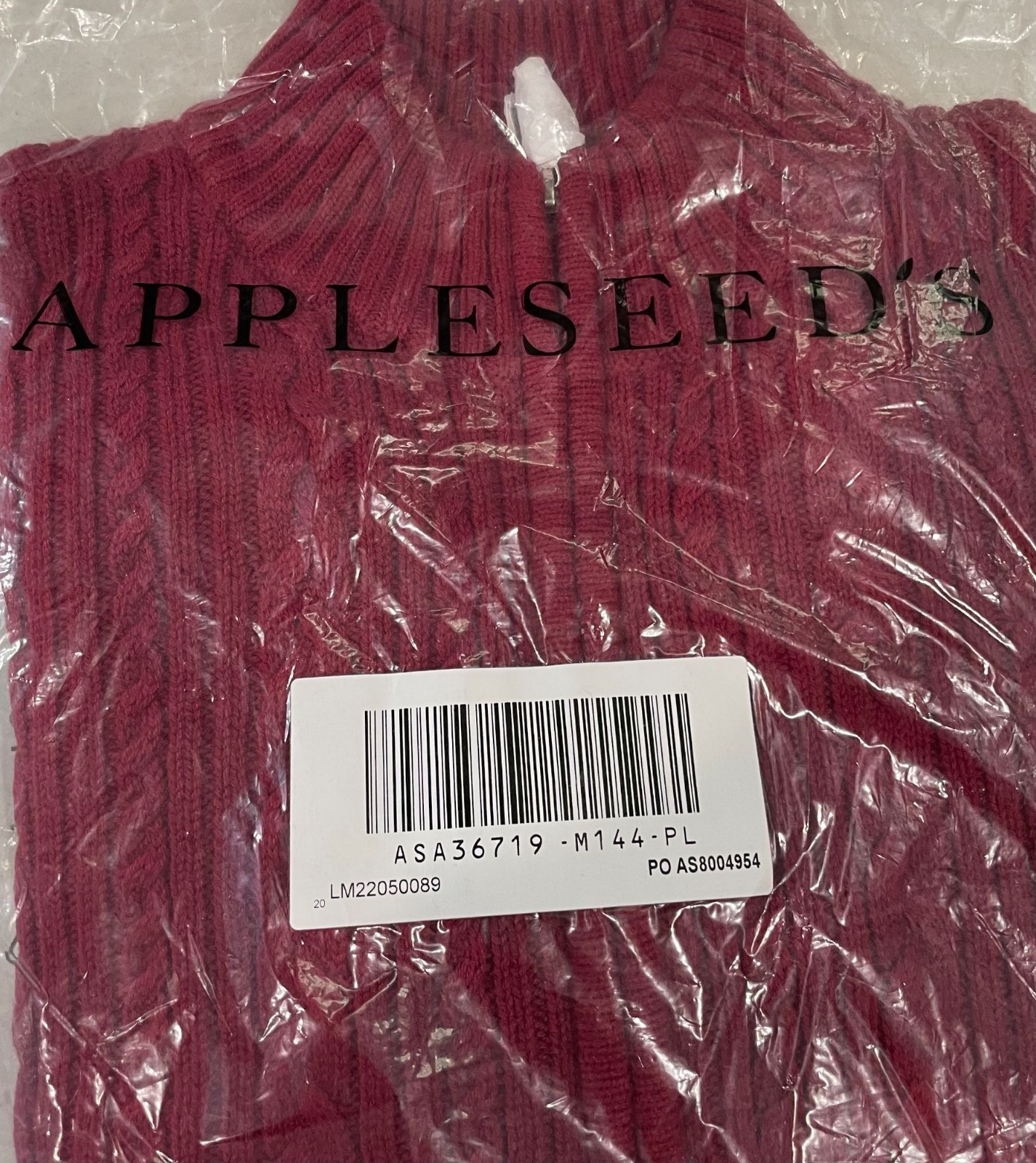 Appleseed’s Wool Blend Sweater Jacket PL Red Vibrant Cable Knit Fisherman Preppy