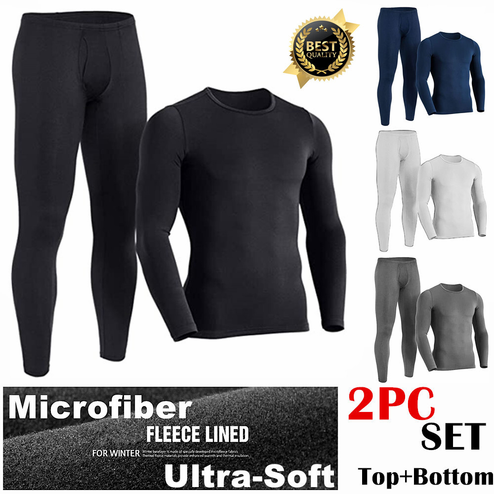 Men Ultra Soft Microfiber Fleece Thermal Top Bottom Long Johns Underwear Set