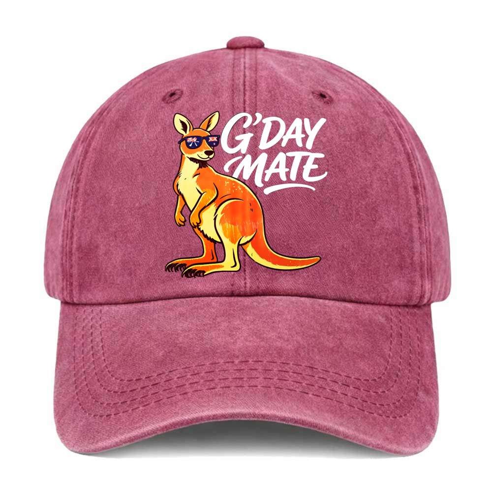 Unisex G’day Mate Australian Dad Hat Funny Kangaroo Vintage Washed Baseball Cap