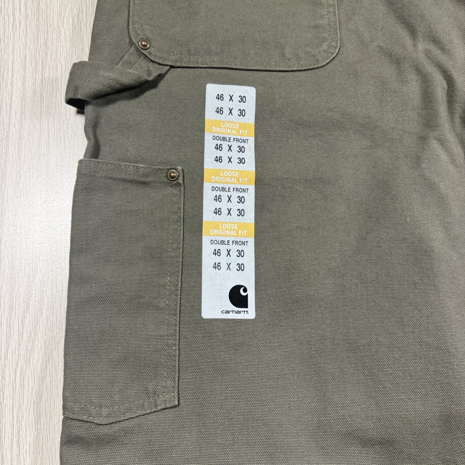 Carhartt Washed Duck Double Front Work Dungarees Men 46×30 Olive Green Loose NWT