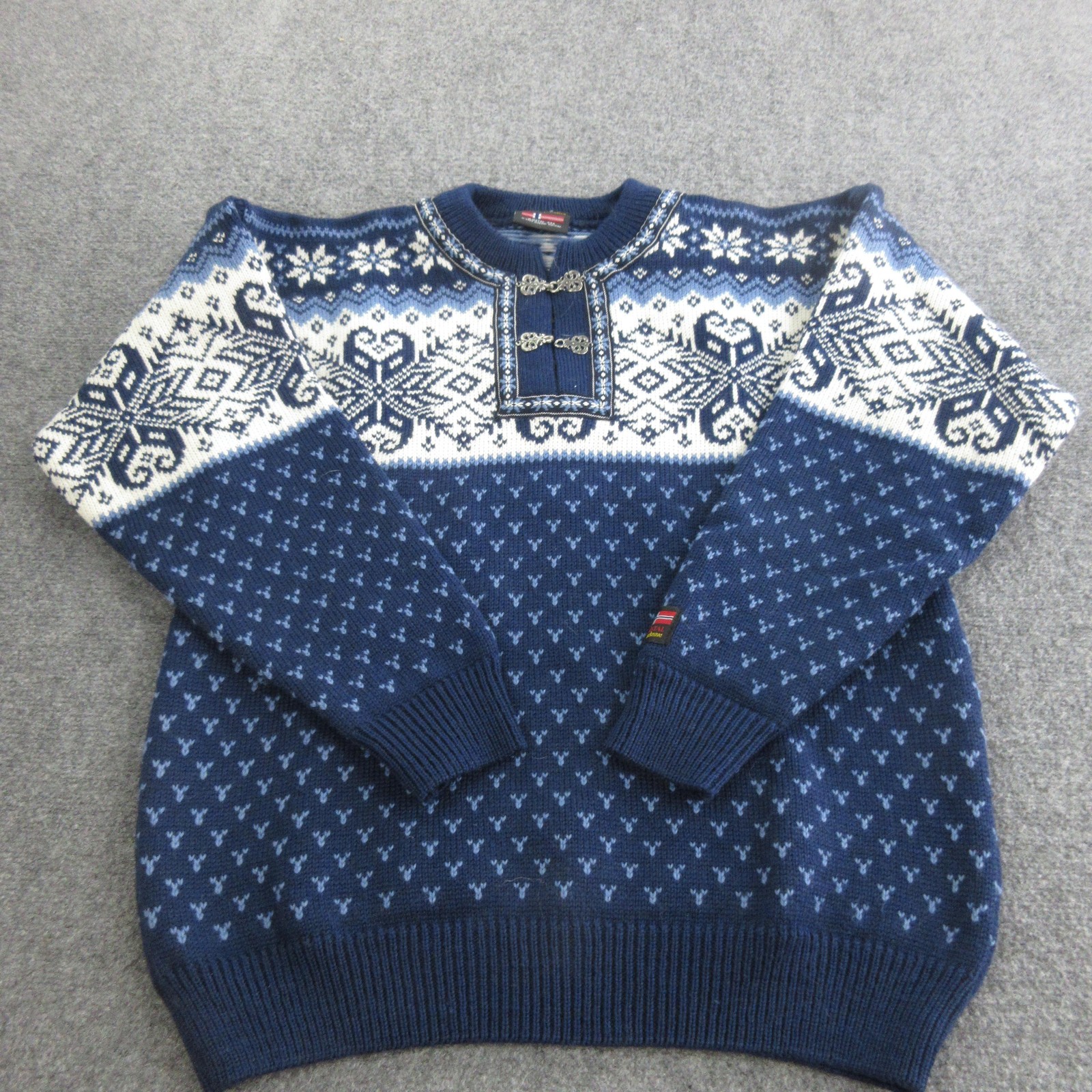 Gjestal Sweater Mens Medium Blue Wool Crewneck Fair Isle Nordic Ski Norway