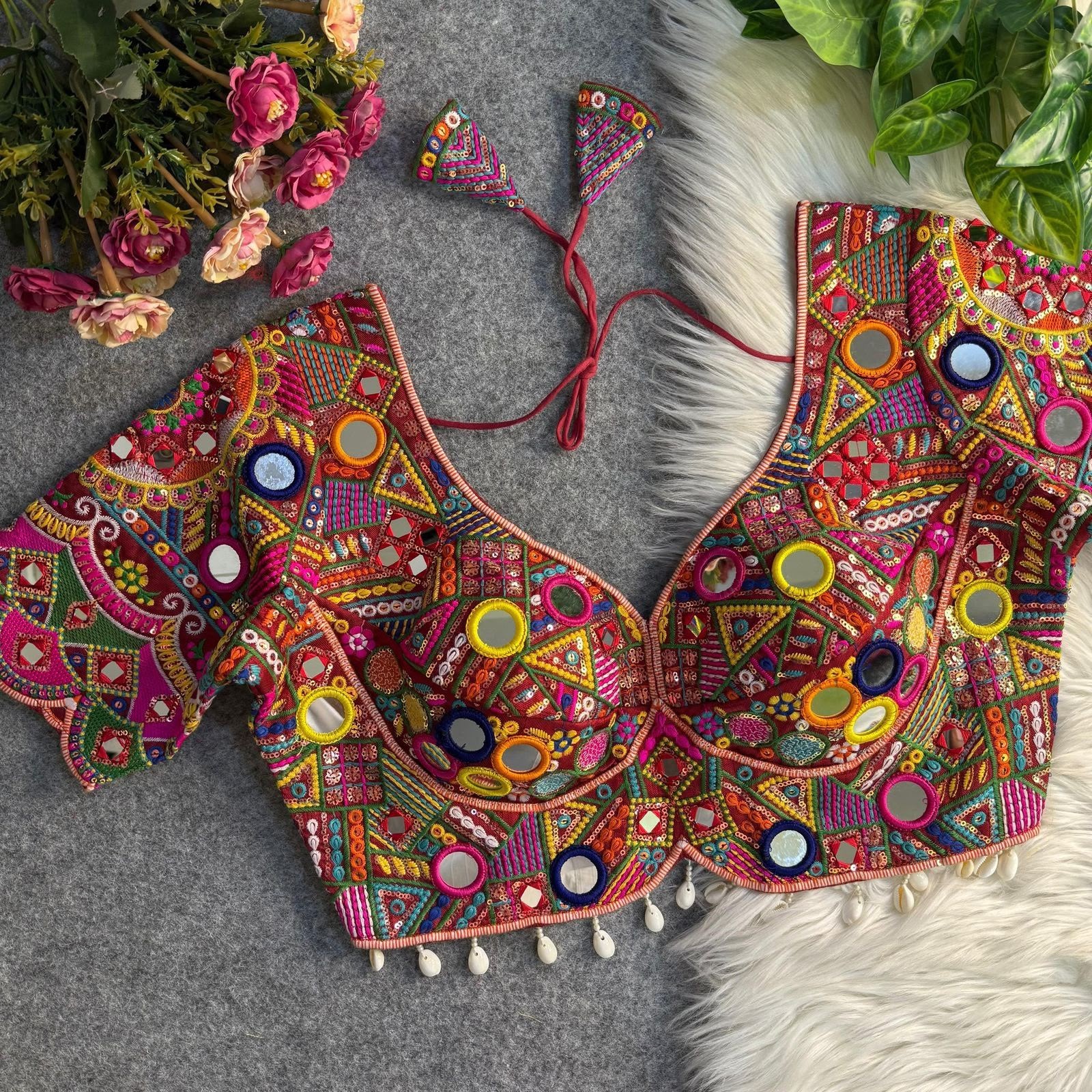 Women Handmade Mirror Work Blouse Embroidered Indian Choli Size 38 40 42
