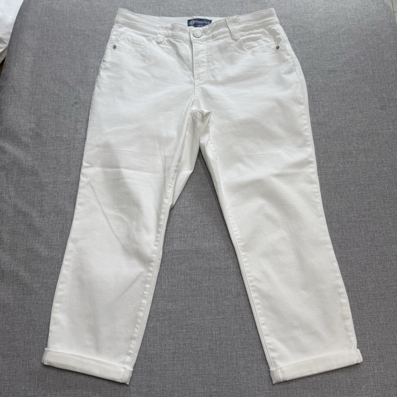Democracy Ab Solution Optic White Ankle Skimmer 16W Cropped Jeans Stretch Denim