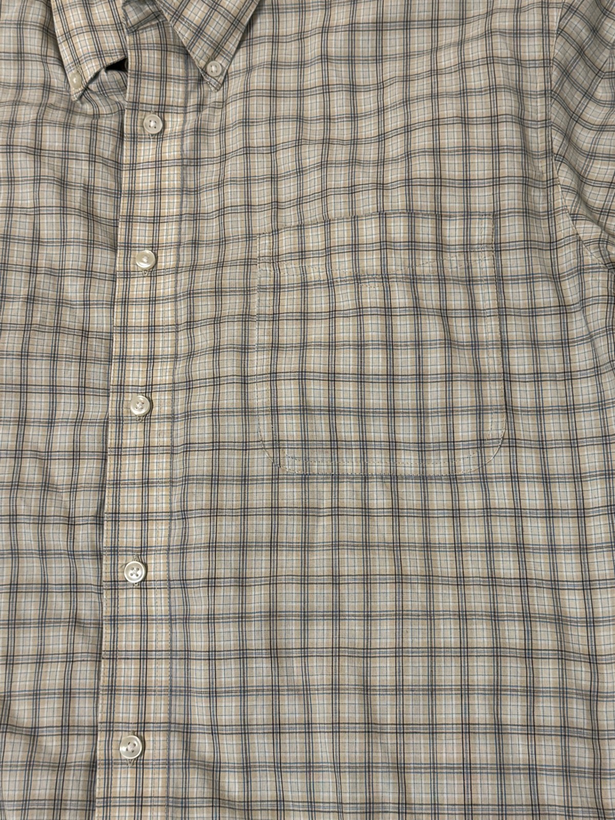 Wrangler Shirt Mens LT Short Sleeve Button Down Plaid Riata Beige Tan Classic