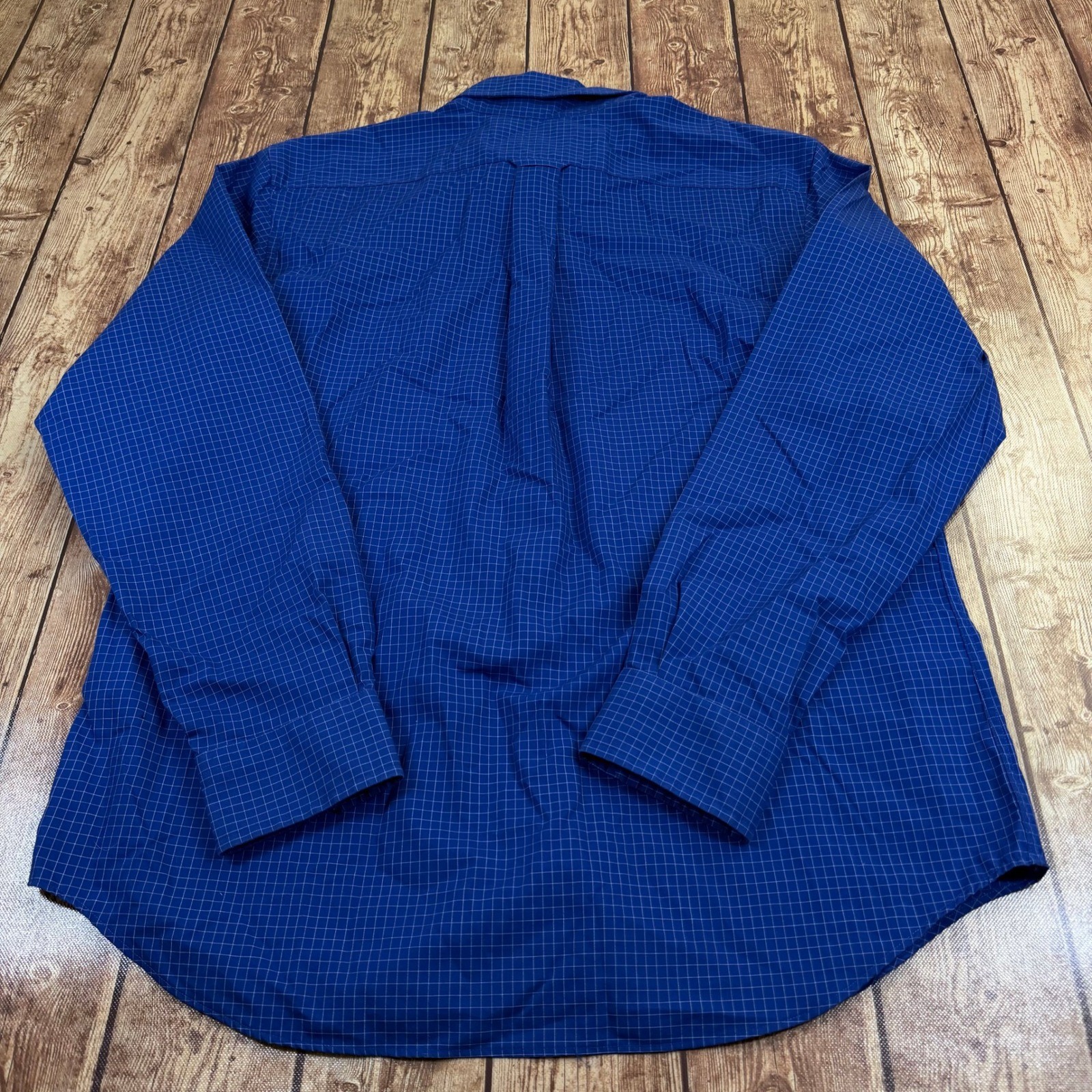 Nautica A Bit Trimmer Button Up Shirt Mens Large Blue Check Cotton Trim Fit