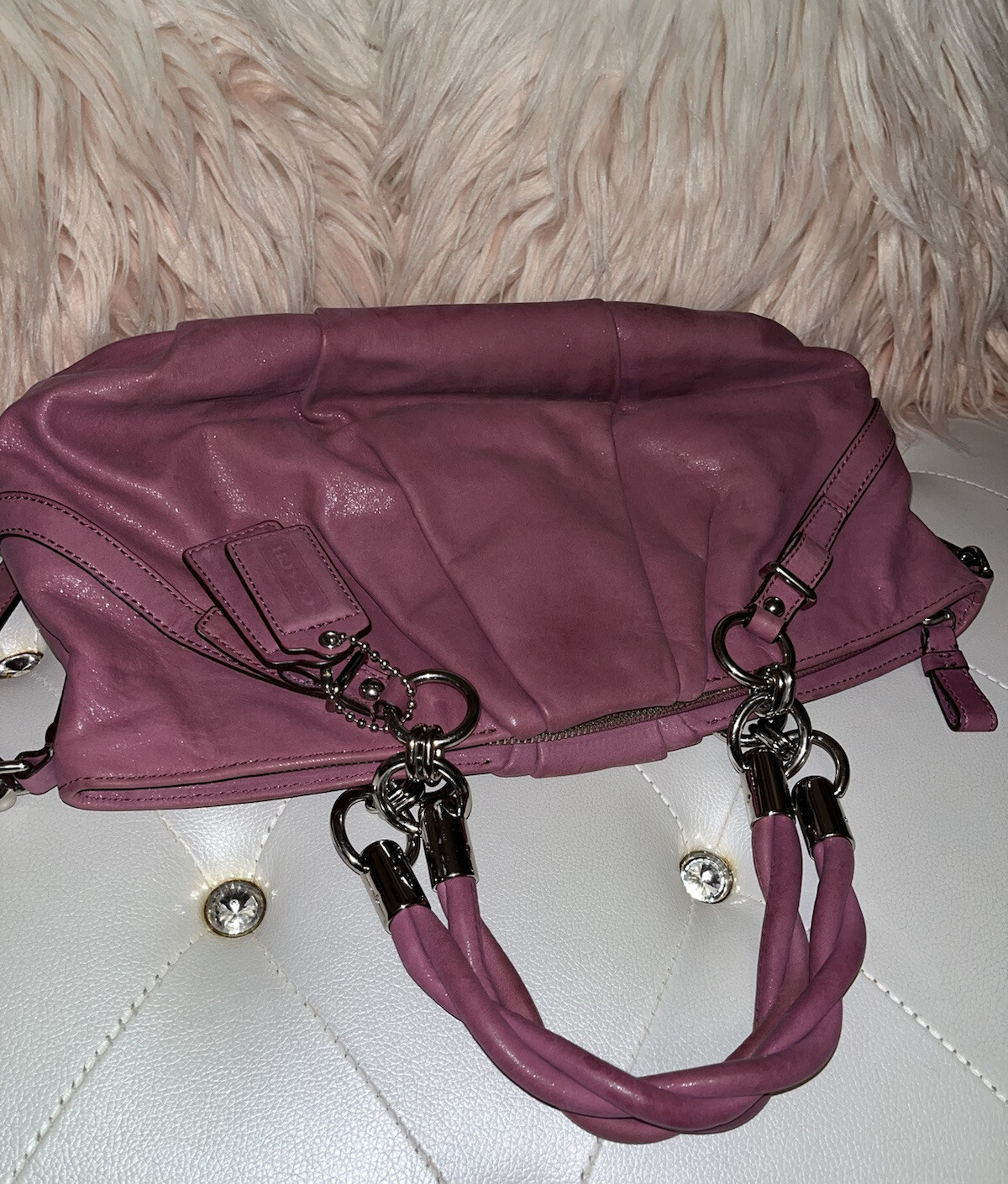 Coach Madison Sophia Medium Pink Berry Leather Satchel Handbag $398