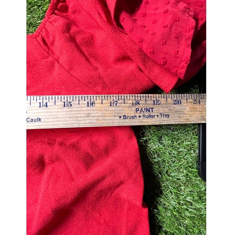 Umgee USA Red Tunic Top Large Square Neck Ruffle Swiss Dot Sleeve Peplum Hem