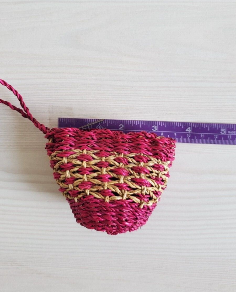 Handcrafted Abaca Manila Hemp Fuchsia Ethnic Coin Purse Pouch Philippines NEW