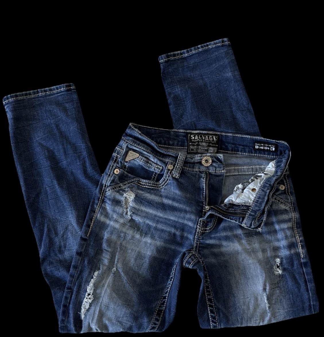 Salvage Supply Mayhem Straight Stretch Buckle Jeans ~ Men’s Size 30 x 32/30