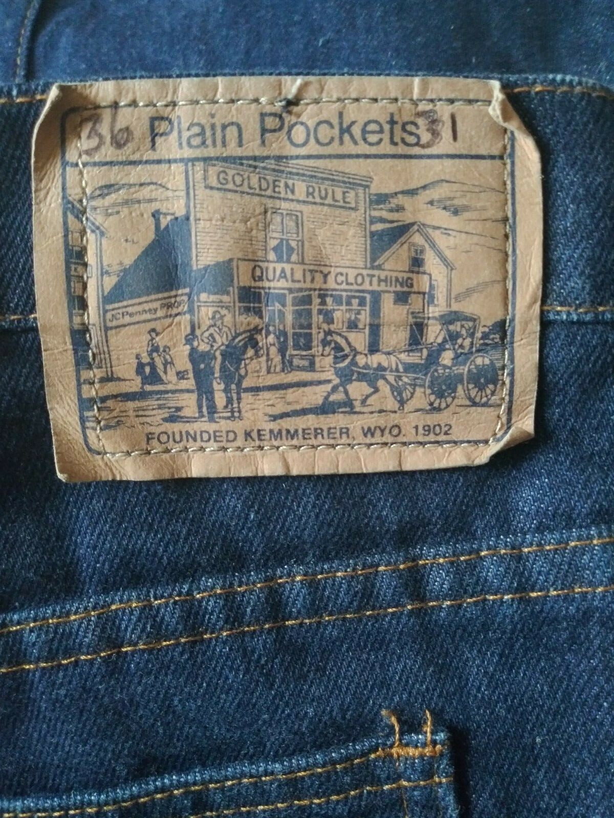 Plain Pockets JC Penny Men’s VTG Jeans Denim Dark Size 35 1/2″ x 32″ Boot Cut