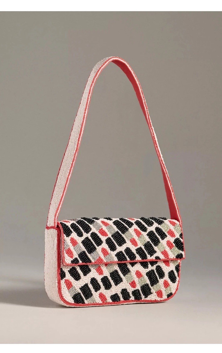 NWT Anthropologie The Fiona Beaded Bag Icon Edition LIPSTICK