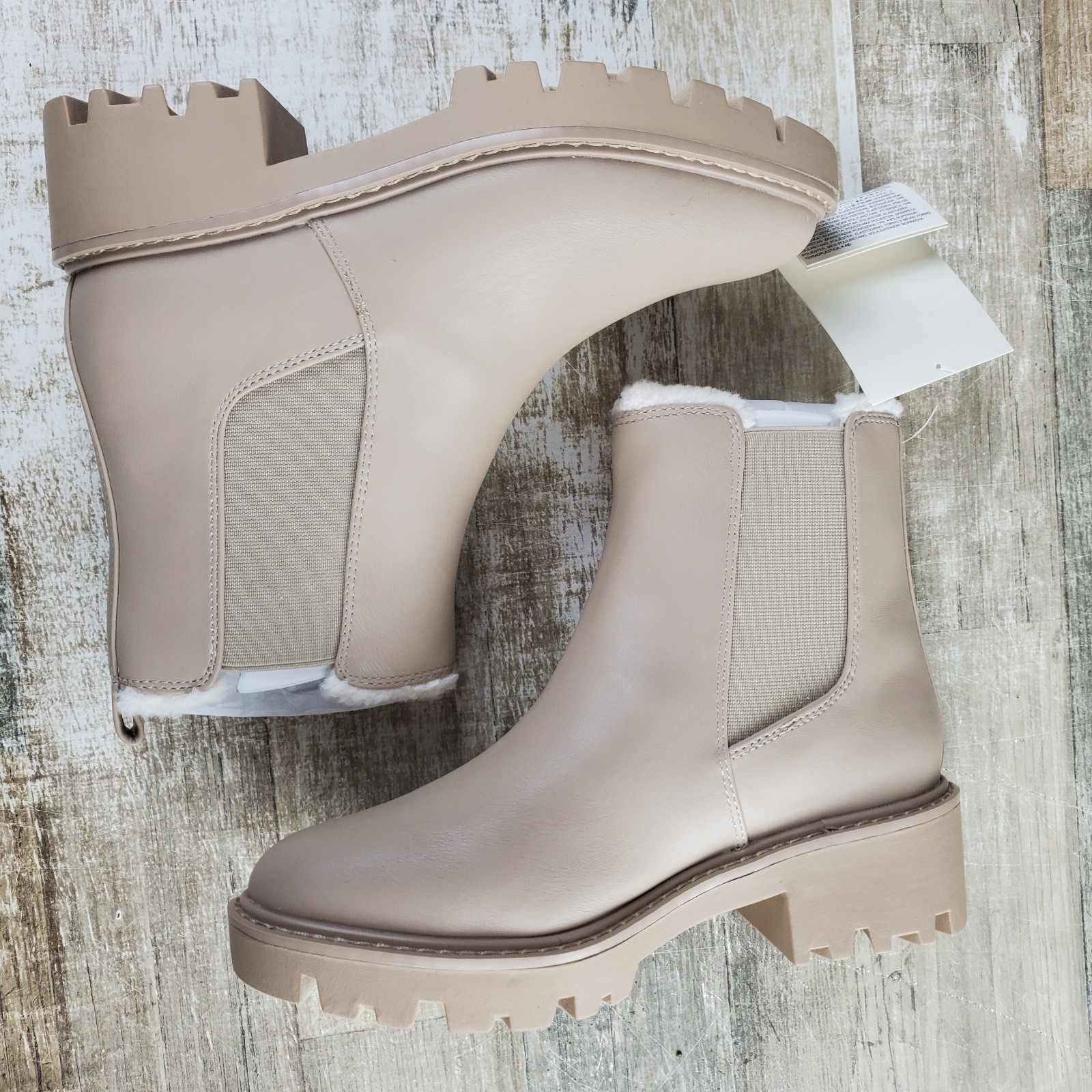 The Drop Campbell Women Chelsea Boot Sz 8.5 M Taupe Leather Mid Top Elastic Gore