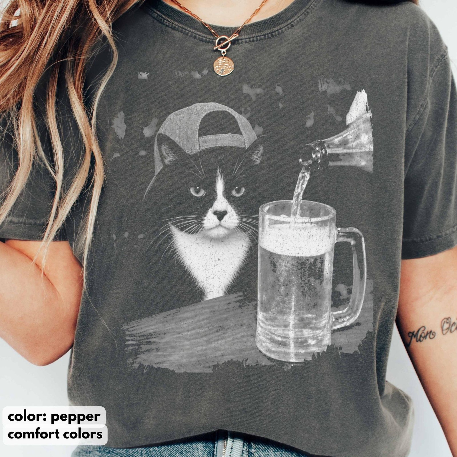 Tuxedo Cat Shirt Funny Beer Cat Tee, Cat Dad Unisex T-Shirt