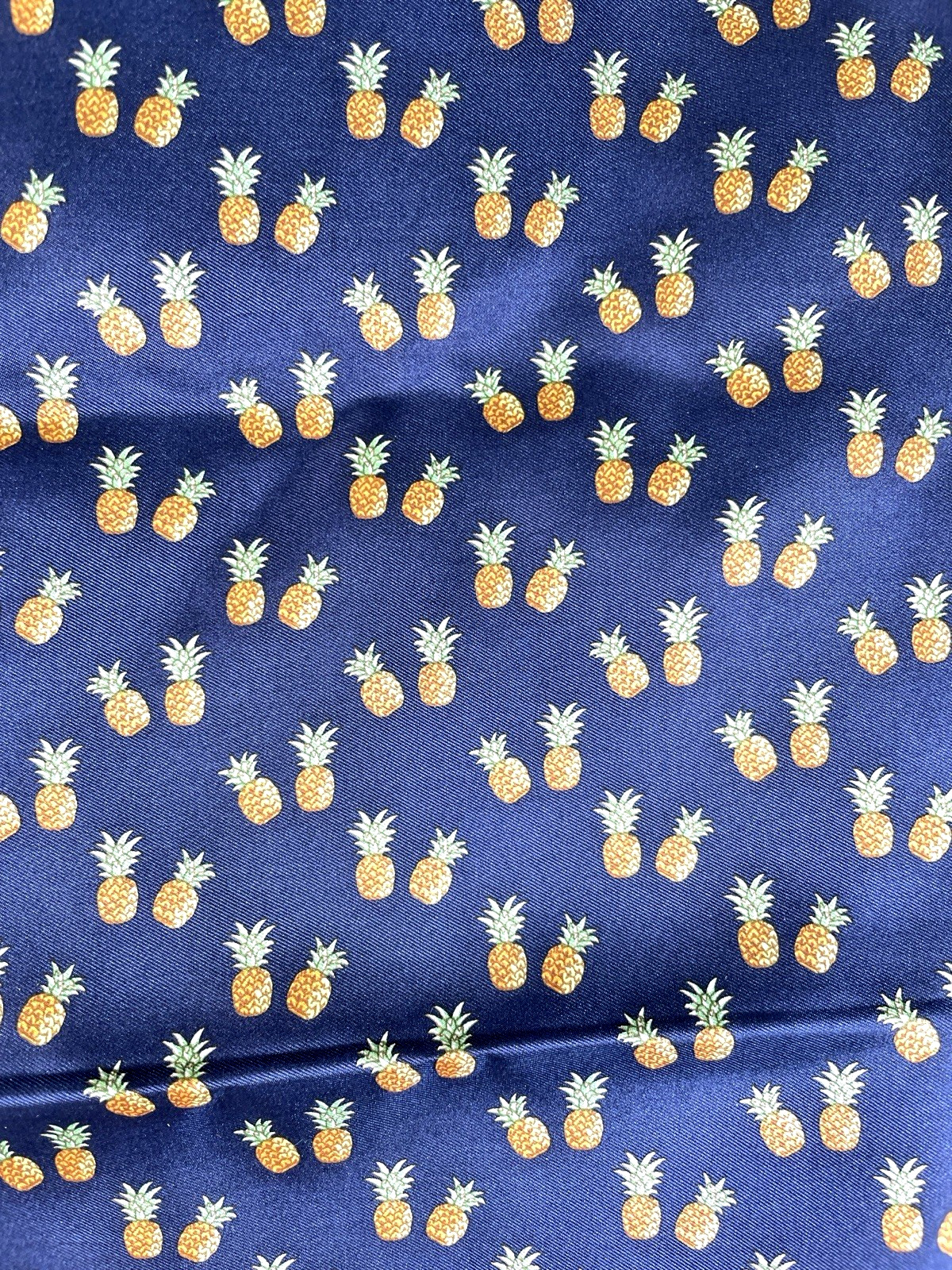 Vtg Dole Pineapple Silk Scarf Navy Blue Tropical Pineapples Square 34×35″ Italy