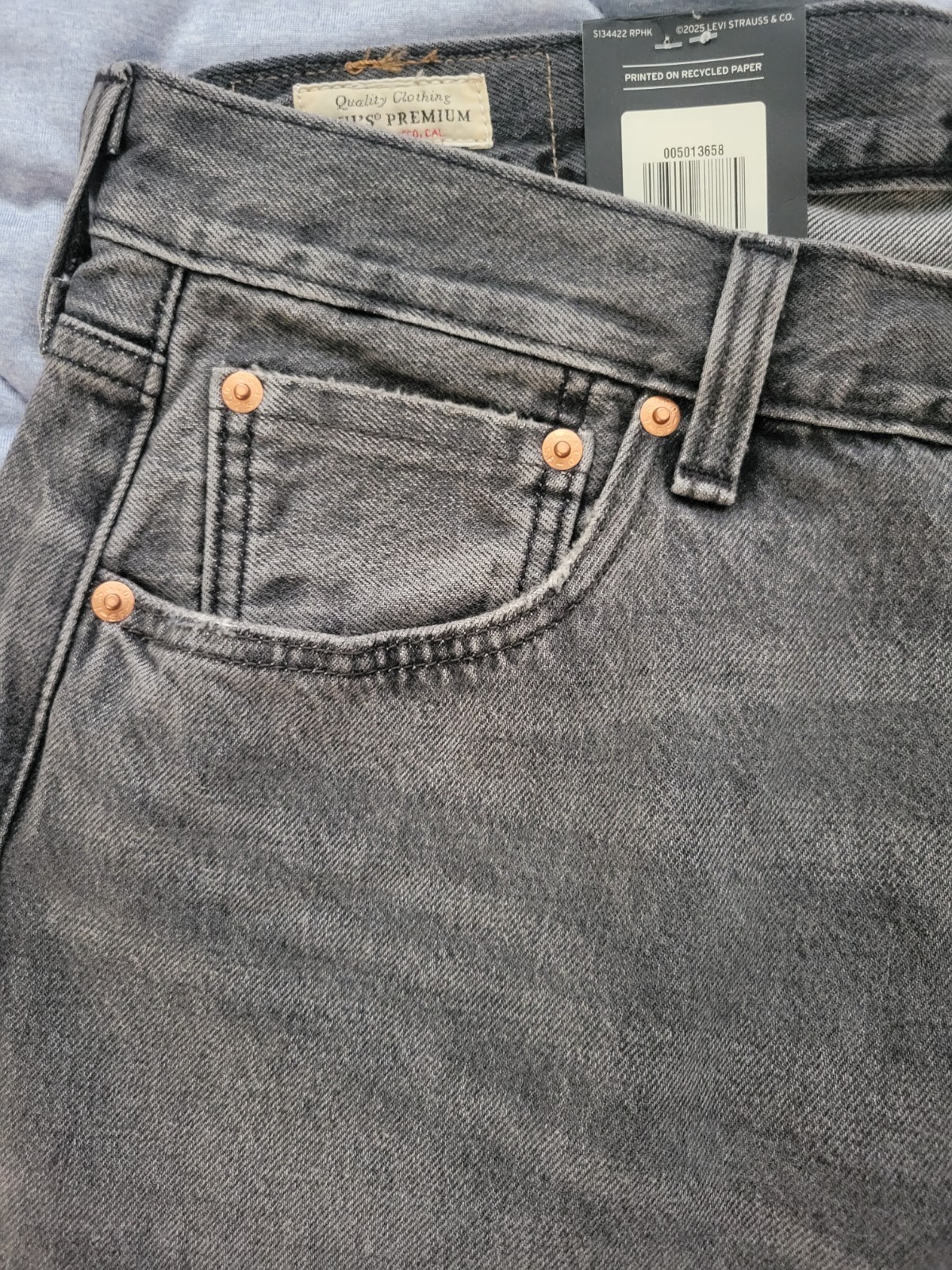 Levi’s 501 Selvedge Men’s Premium Straight Fit Jeans 36×32 Black Ash 005013658