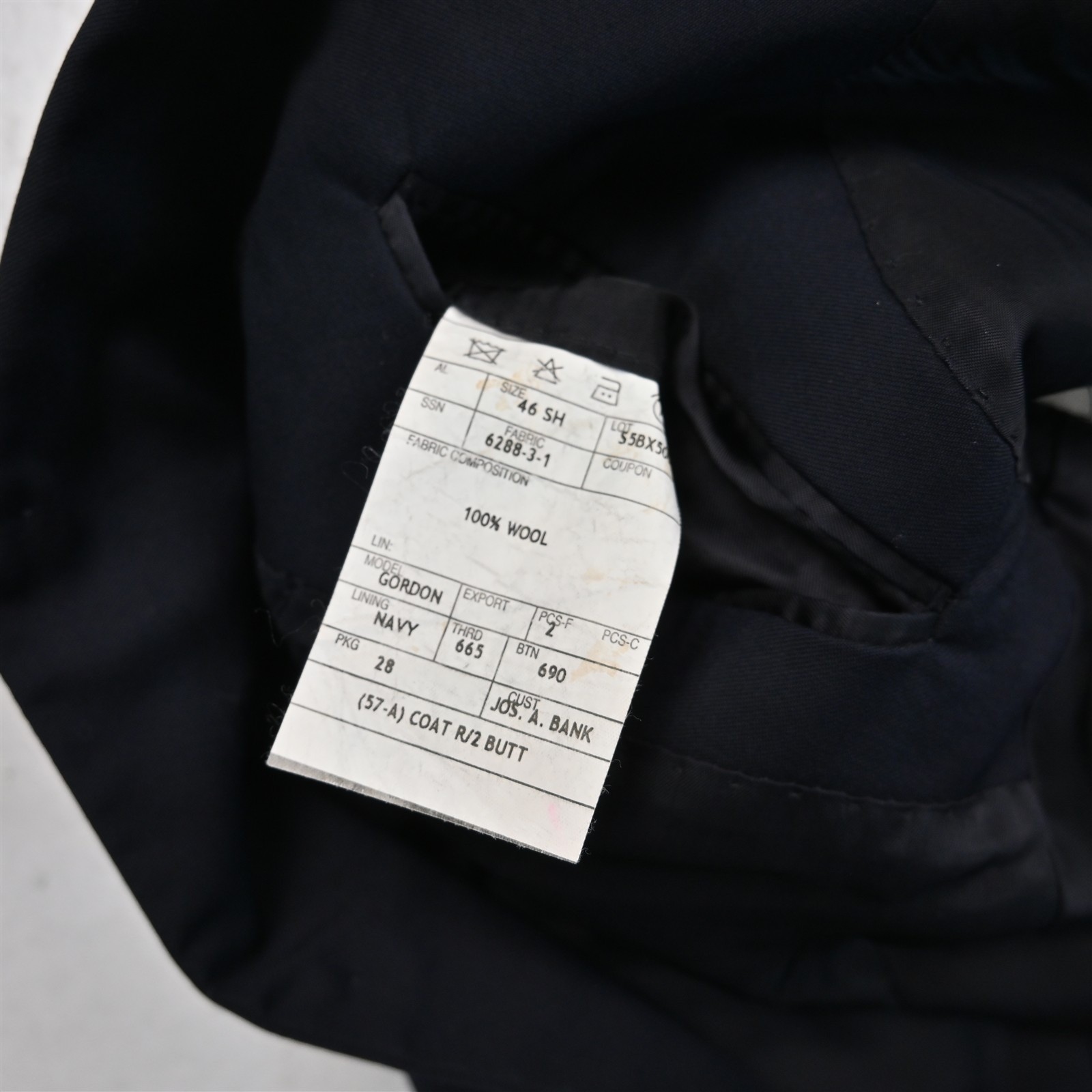 Jos A Bank 46S Navy Blue 100% Wool Gordon Mens Blazer Suit Jacket Sport Coat