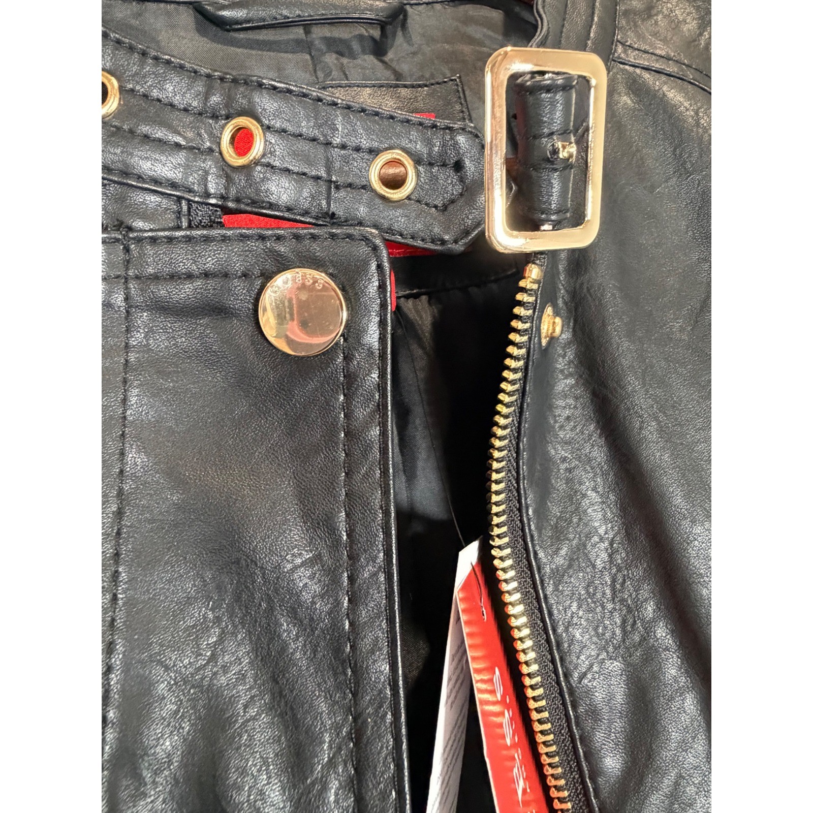 GUESS Ciena STC Moto PU Jacket Jet Black Lace Up Faux Leather R5RL61WGKP0 Size S
