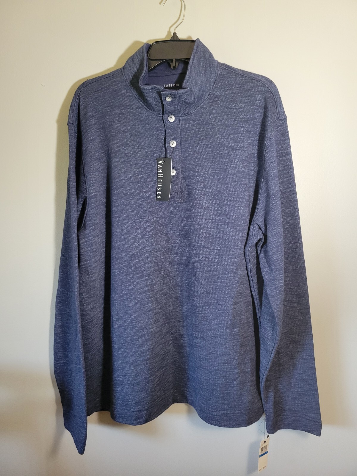 Van Heusen Men’s Size XL Sweatshirt Blue Black 1/4 Button Pullover New