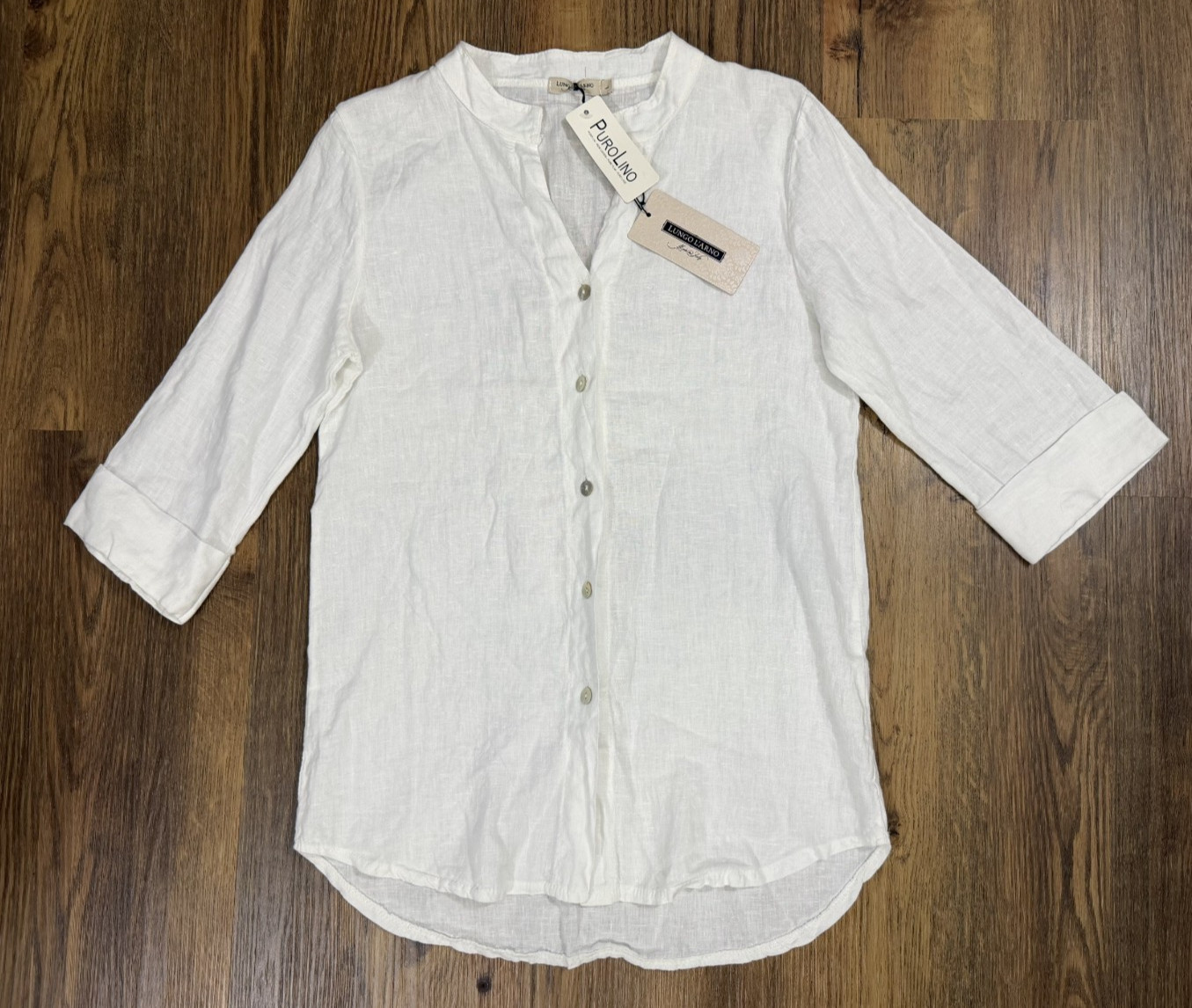 Lungo L’arno Linen Top Blouse White Italy Button Up Large NEW