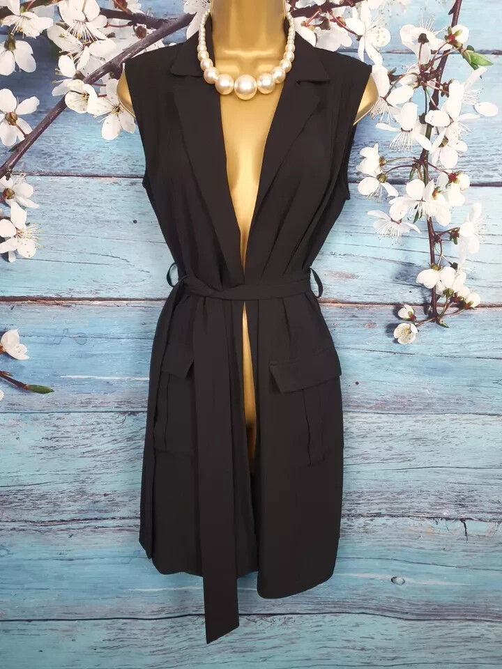SELECT Black Chiffon Belted Above the Knee Elegant Classy Suit Waistcoat Size 6
