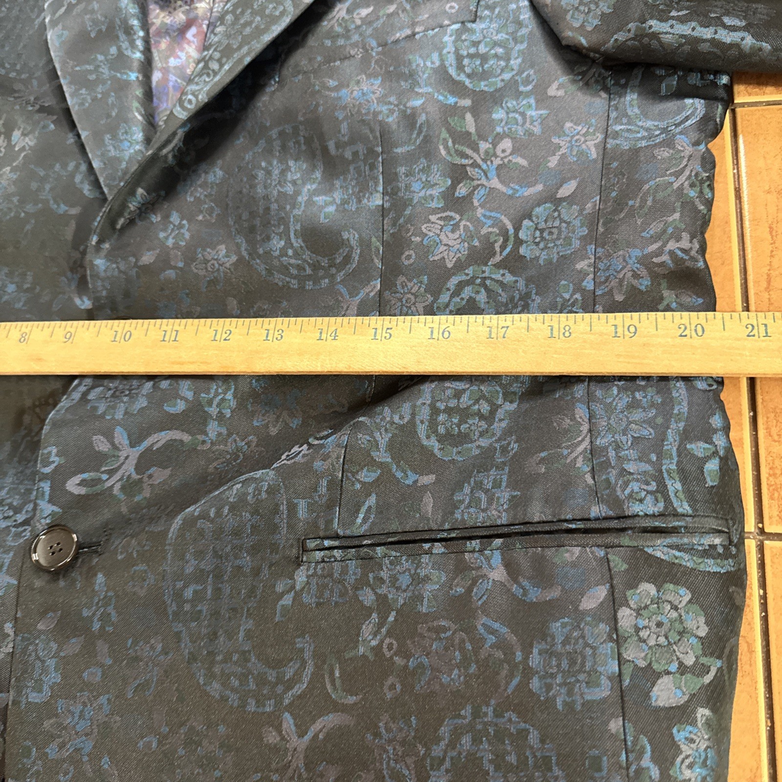 Tallia Blazer Mens Sz 42R Slim Fit Blue Paisley Formal Sport Coat Evening Jacket
