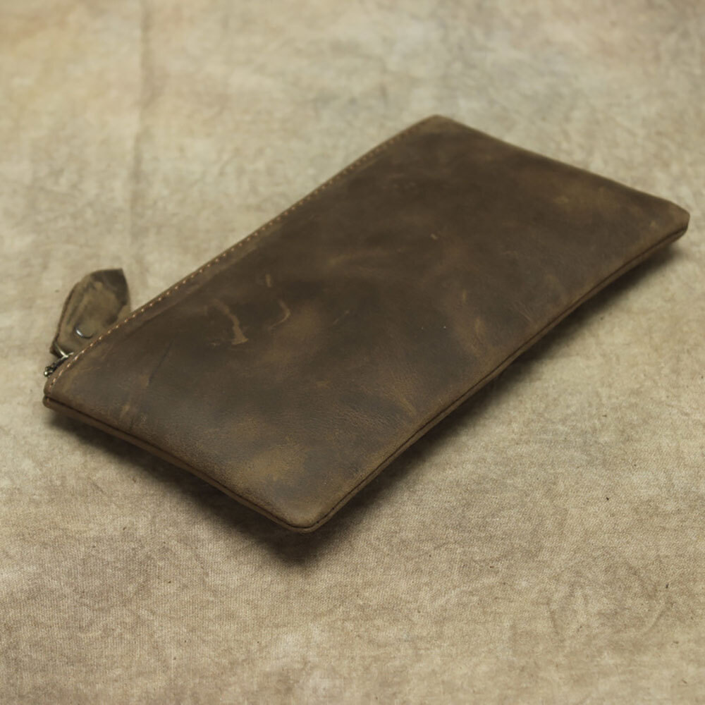 Leather Cash Long Wallet Envelope Zipper Pouch – Money Holder for Men & Women^